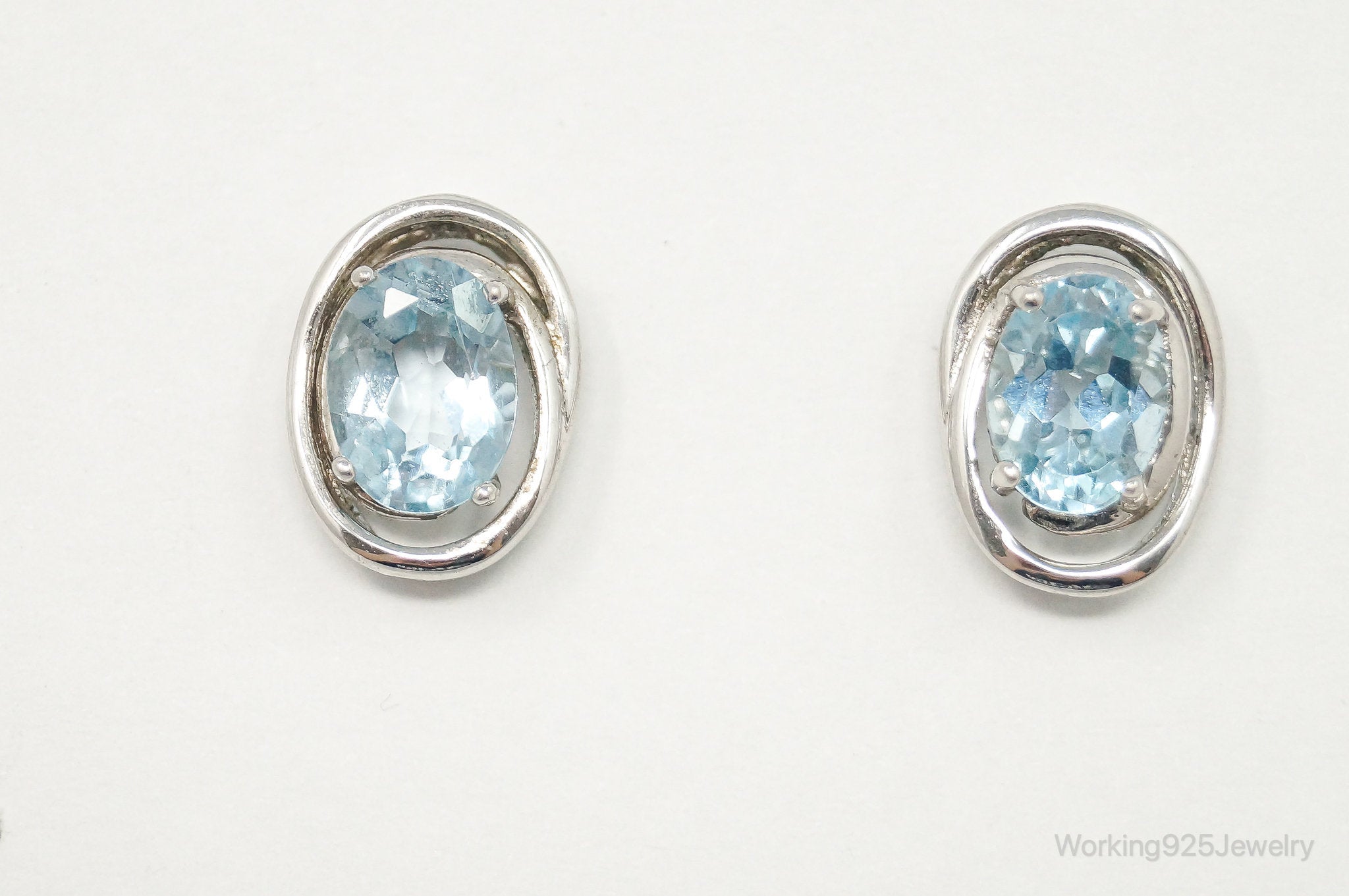 Blue Topaz Art Deco Sterling Silver Earrings