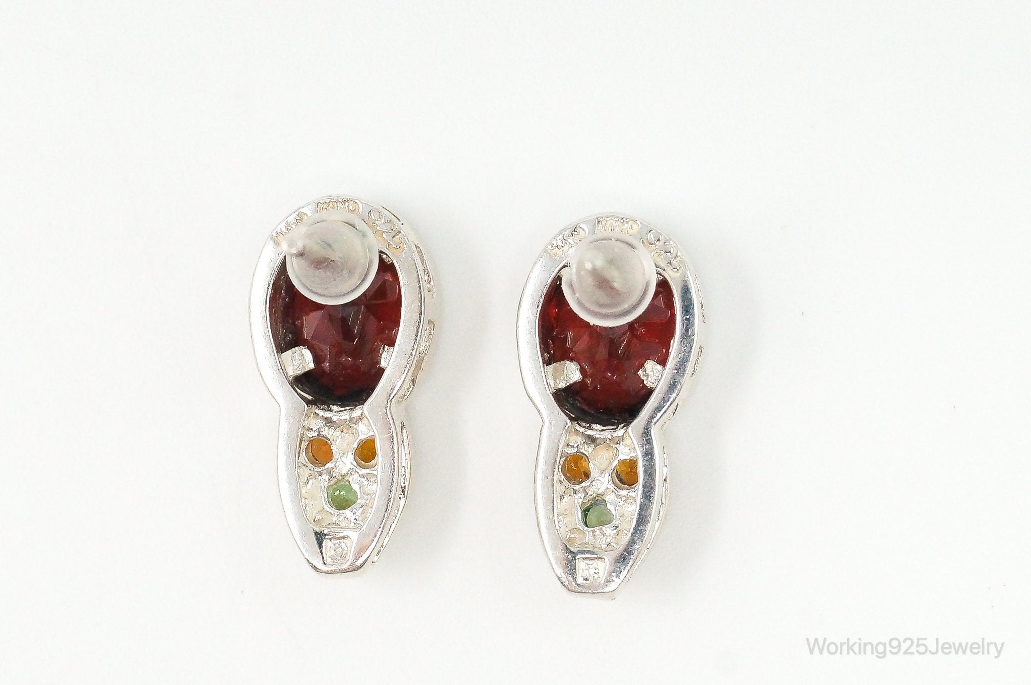 Vintage Garnet Peridot Citrine Sterling Silver Earrings