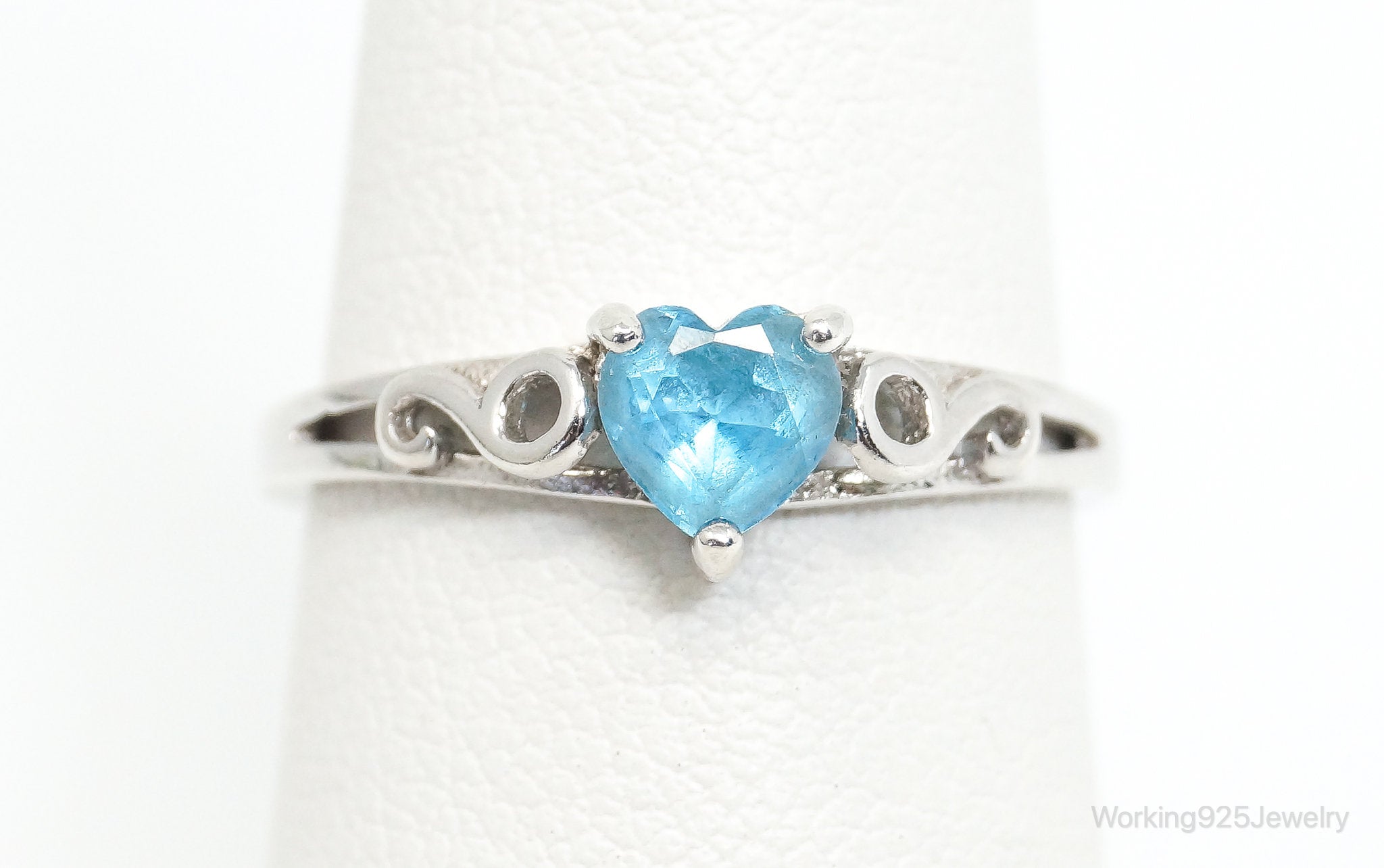 Vintage Designer PBJC Blue Topaz Heart Sterling Silver Ring - Size 6.5