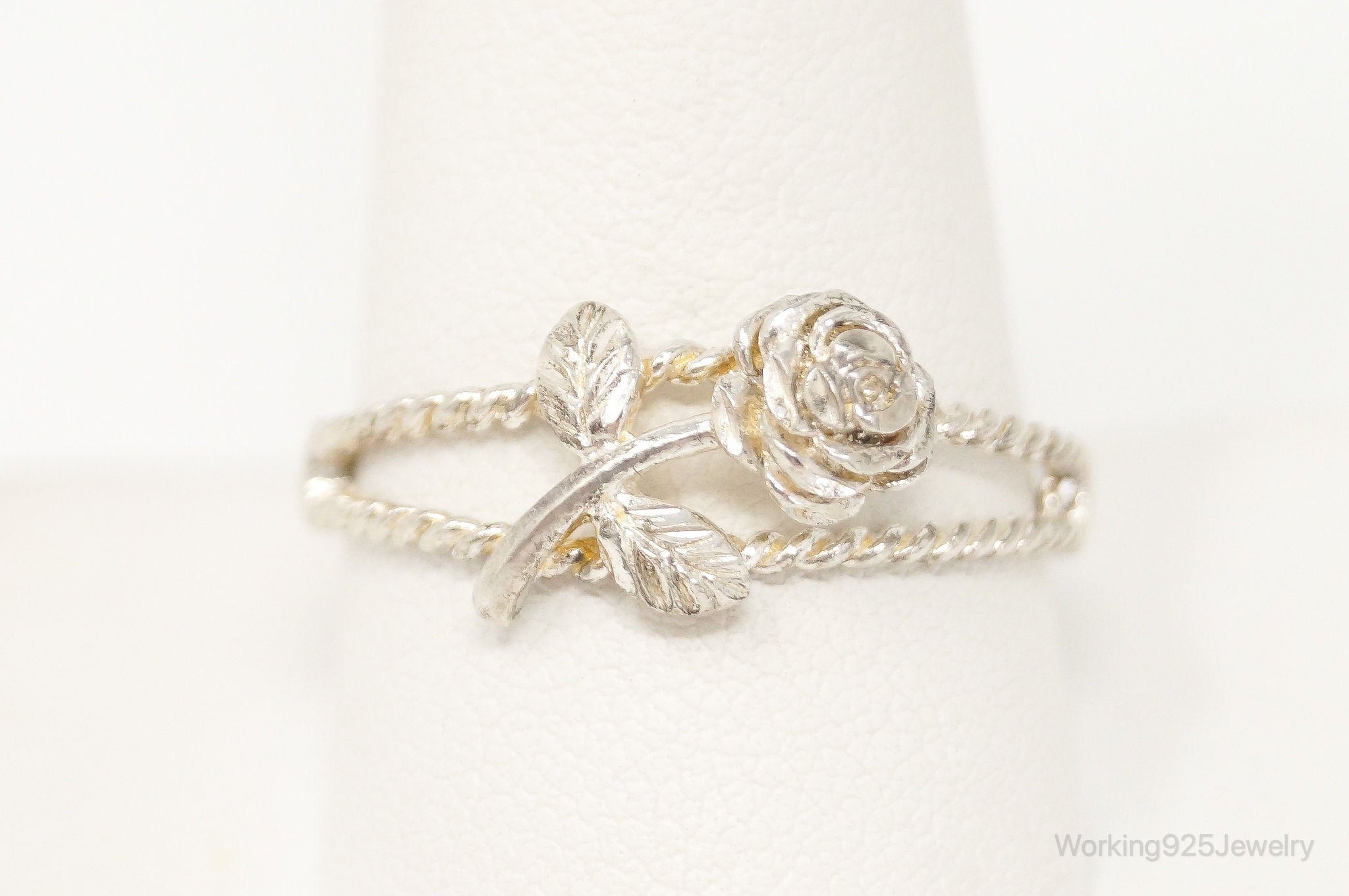 Reserved* Vintage Designer NV Rose Sterling Silver Ring - Size 11