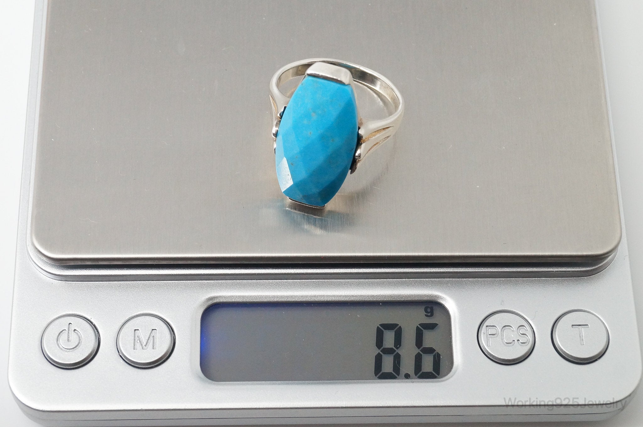 Vintage Designer SX Large Turquoise Sterling Silver Ring - Size 11