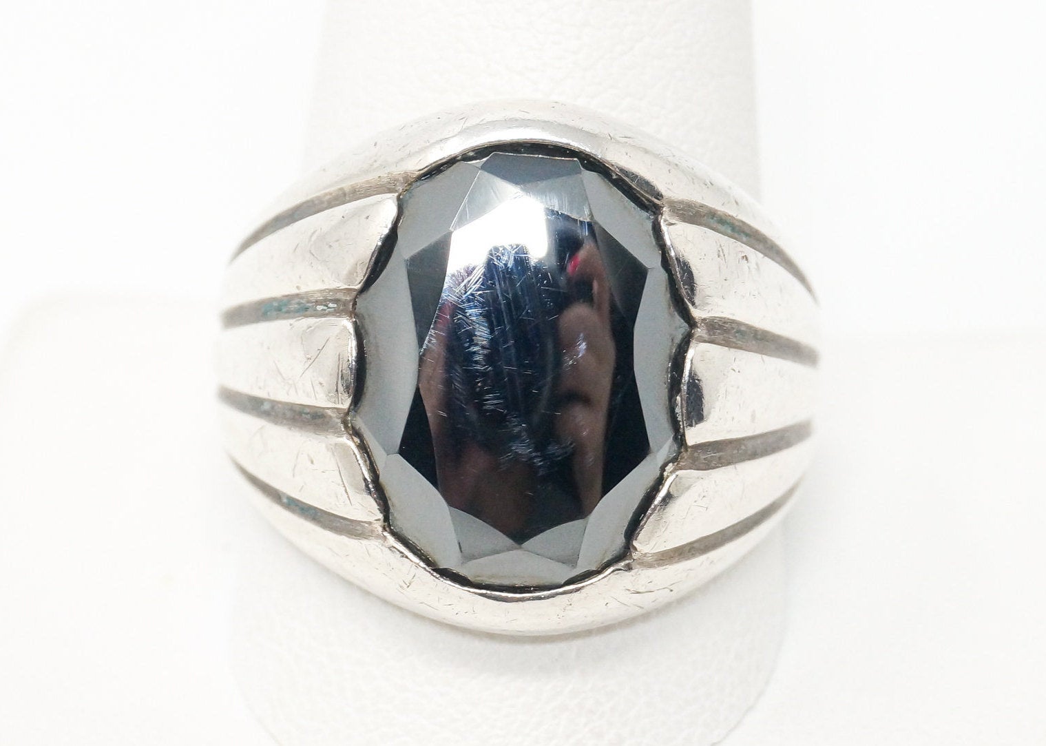 Vintage Designer WM Co Hematite Sterling Silver Ring - Size 12.5