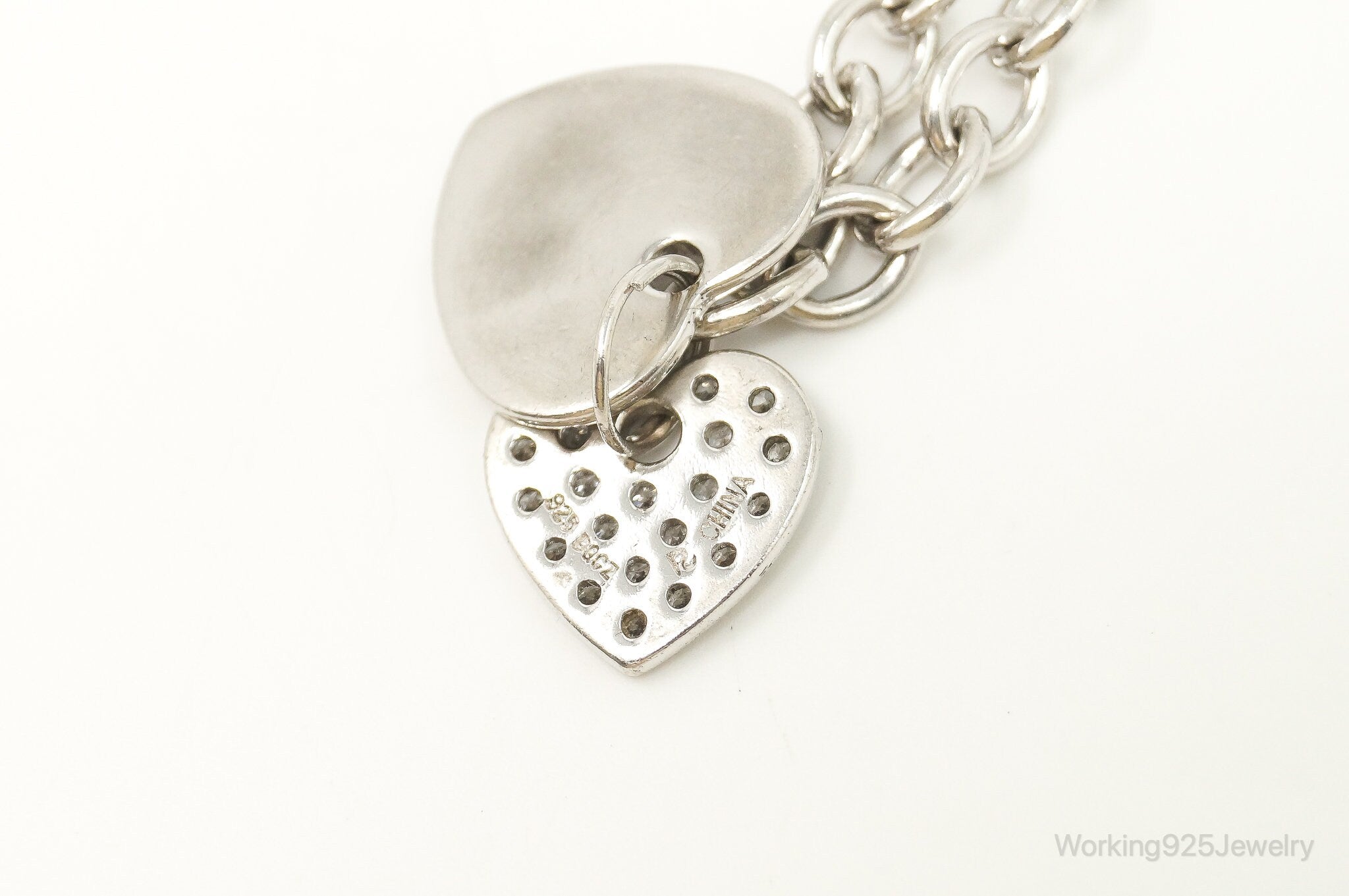 Designer Ross Simons Cubic Zirconia Heart Sterling Silver Bracelet