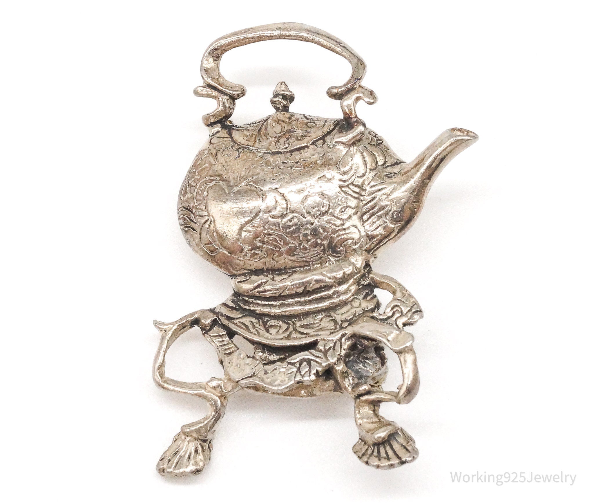 Large Vintage Tea Pot Kettle Sterling Silver Brooch Pin