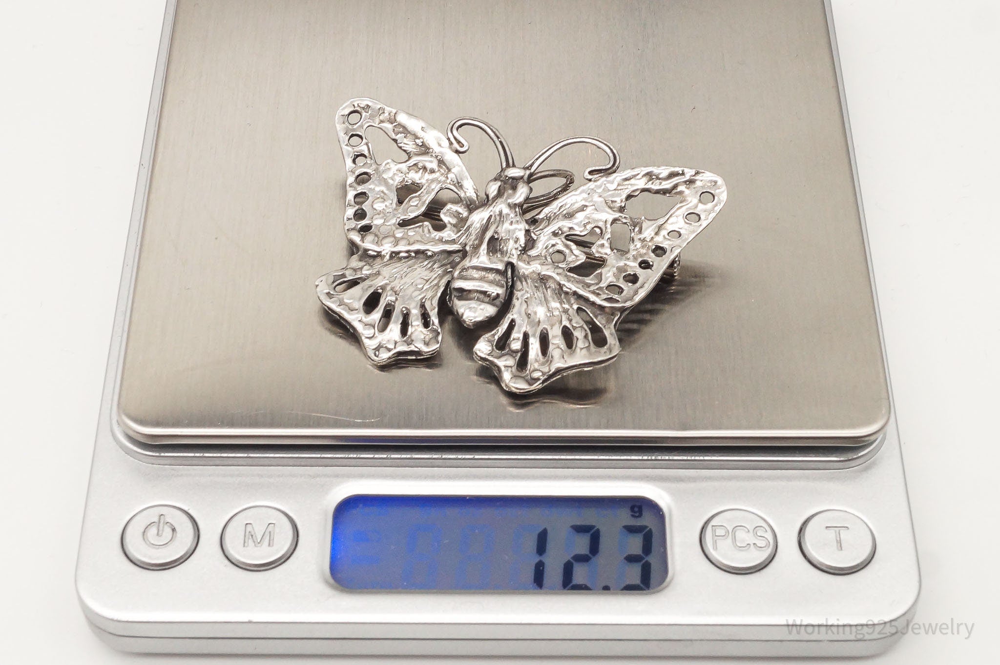 Large Antique Filigree Butterfly Silver Brooch Pin Pendant