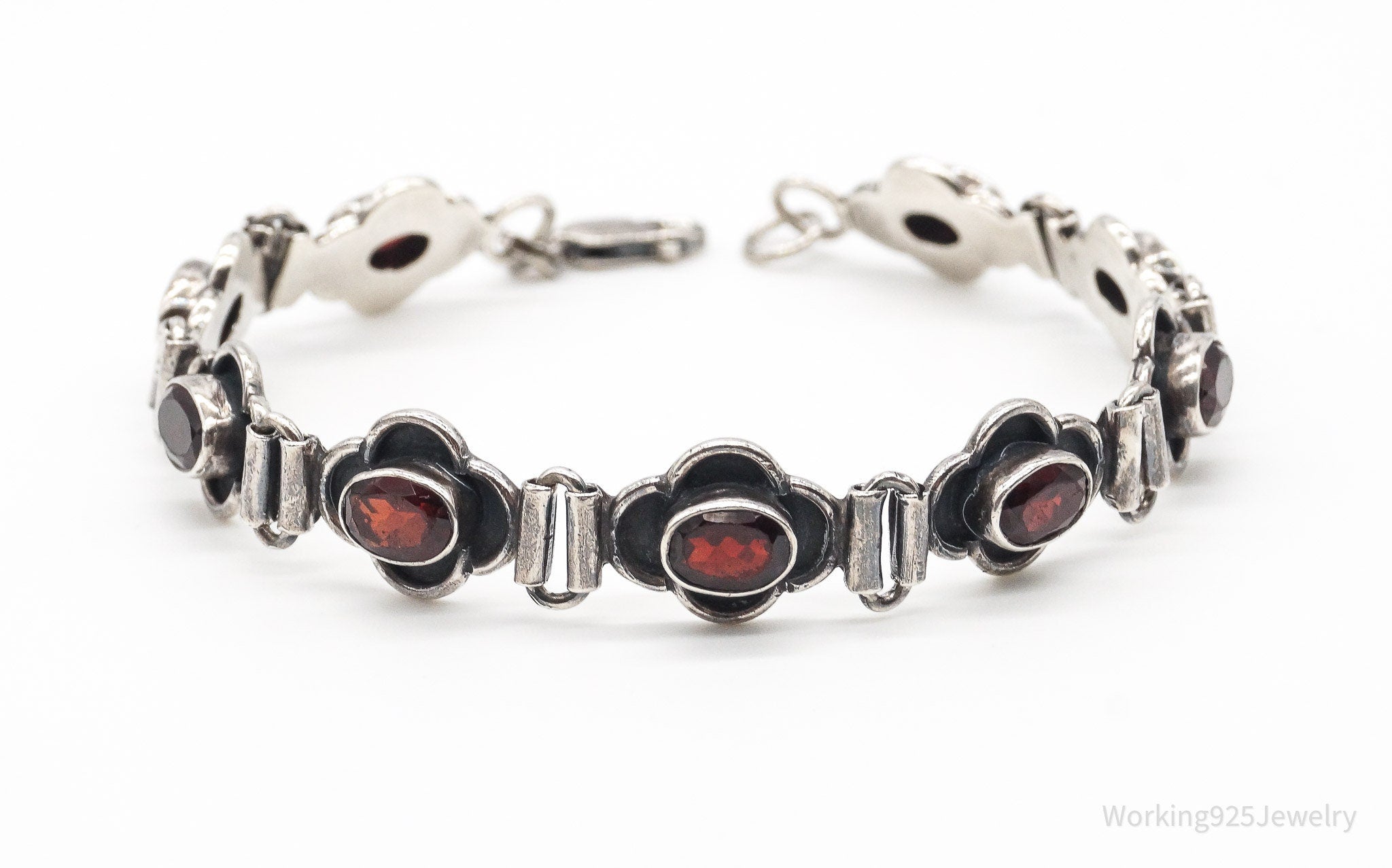 Vintage Garnet Sterling Silver Bracelet