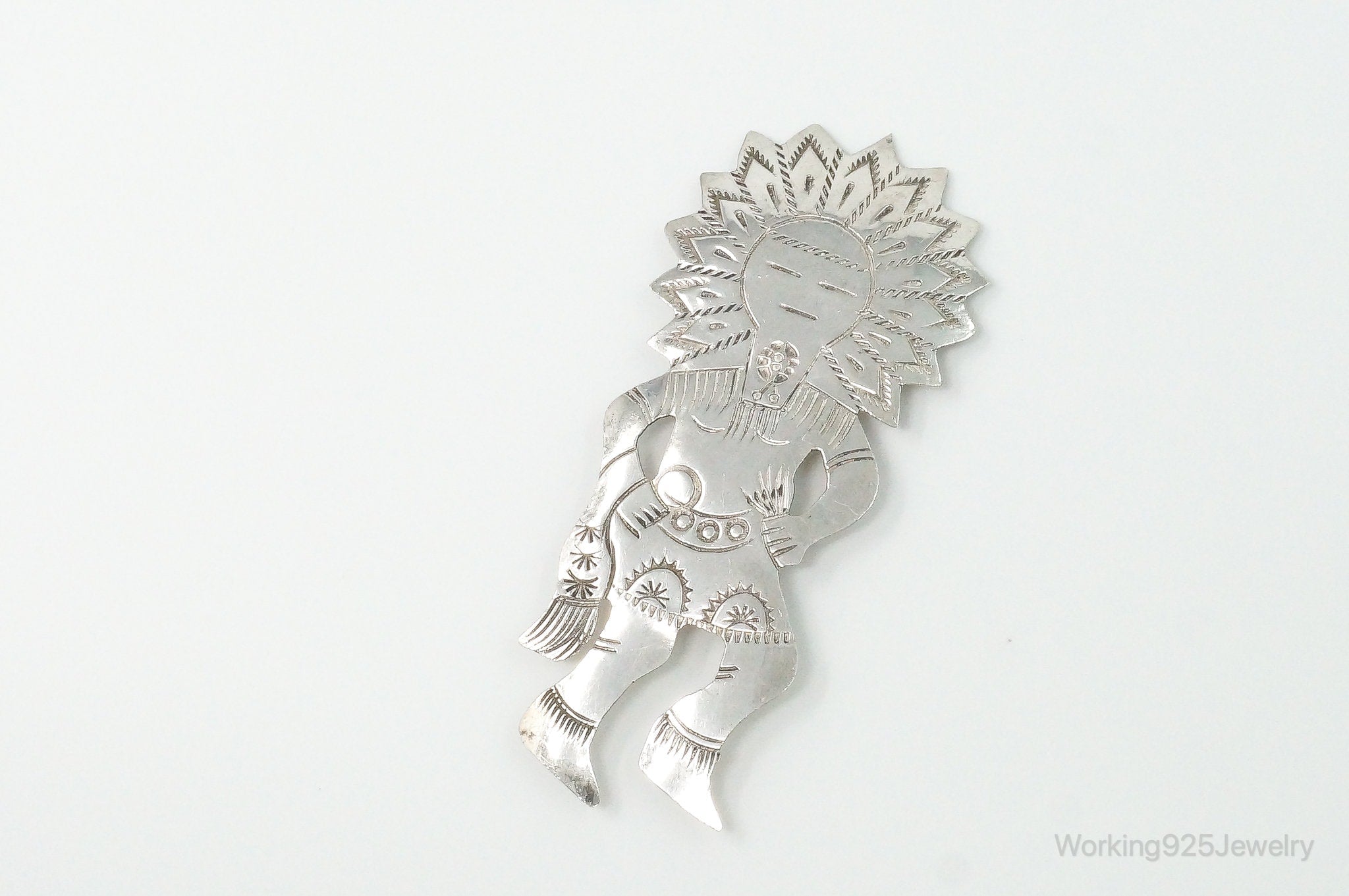 Large Vintage Native American Dancing Sun Kachina Sterling Silver Pin