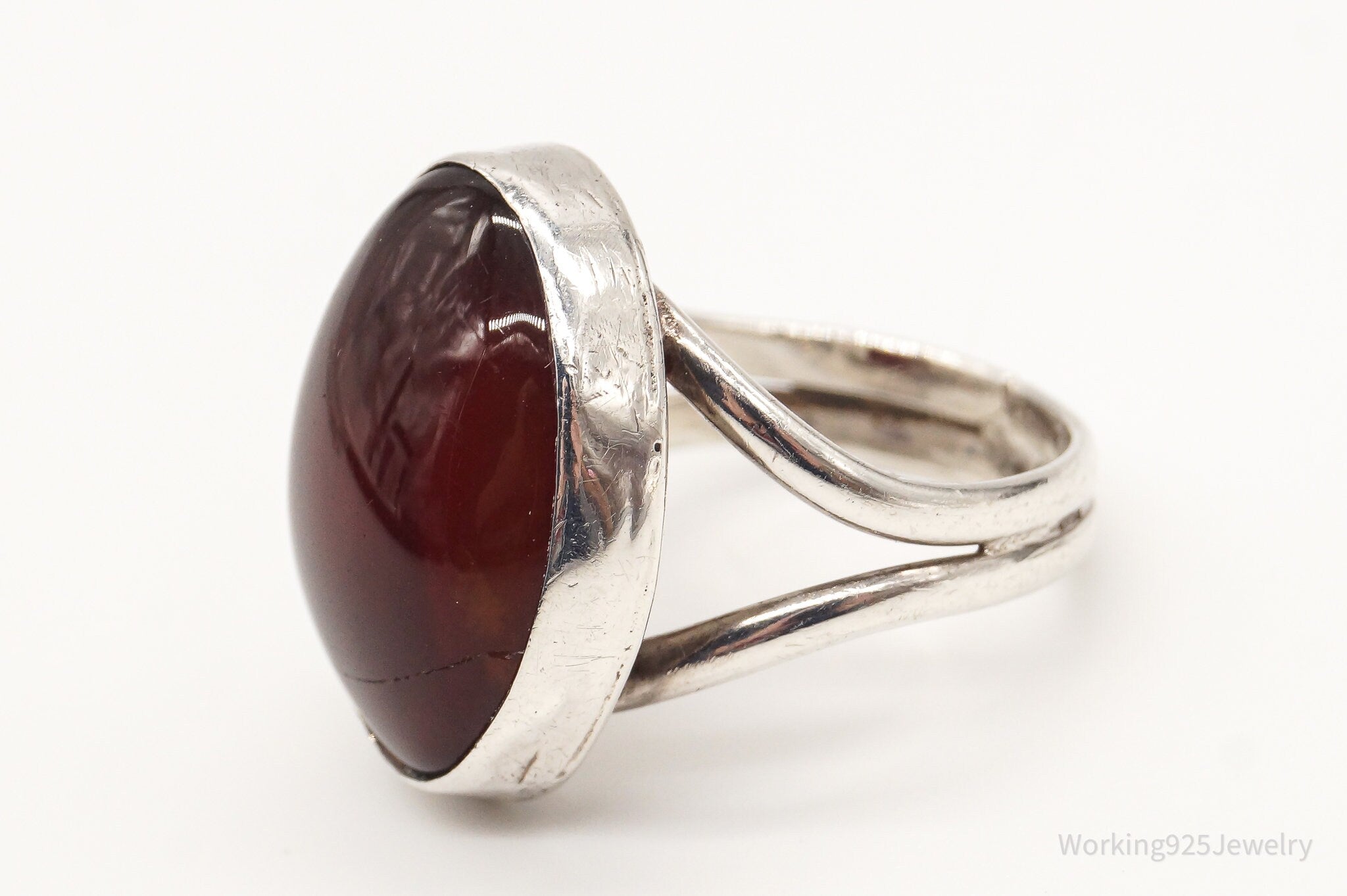 Vintage Large Carnelian Sterling Silver Ring - Size 5.25