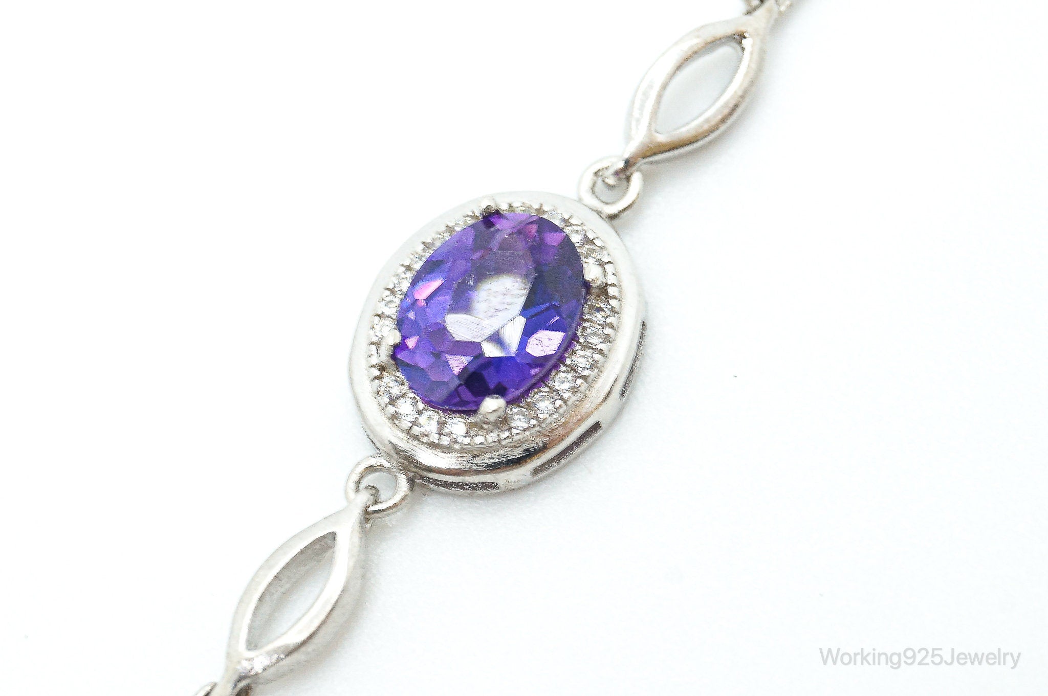 Vintage Amethyst Cubic Zirconia Sterling Silver Bracelet