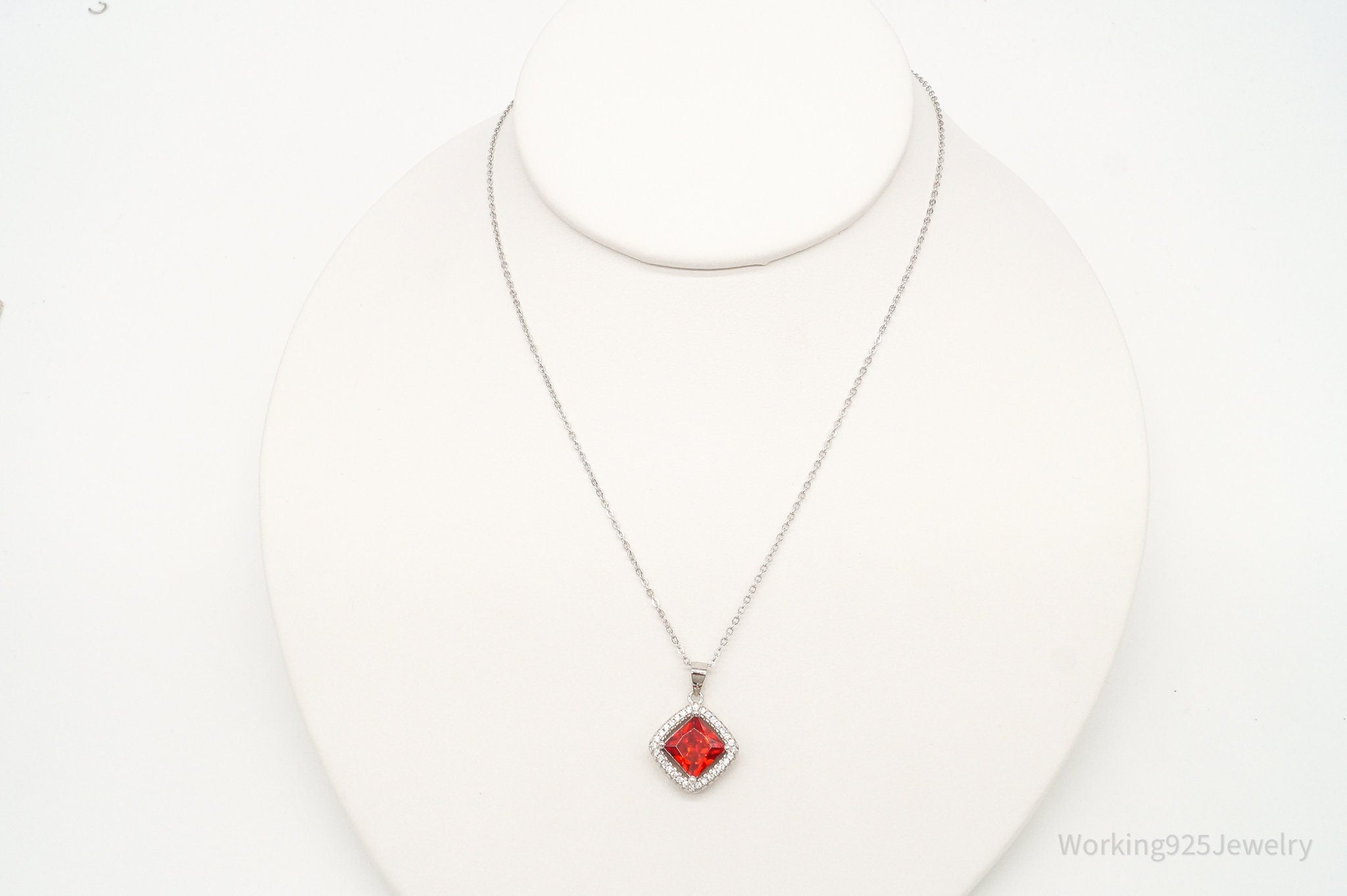 Designer Ryze Red & White Cubic Zirconia Sterling Silver Necklace