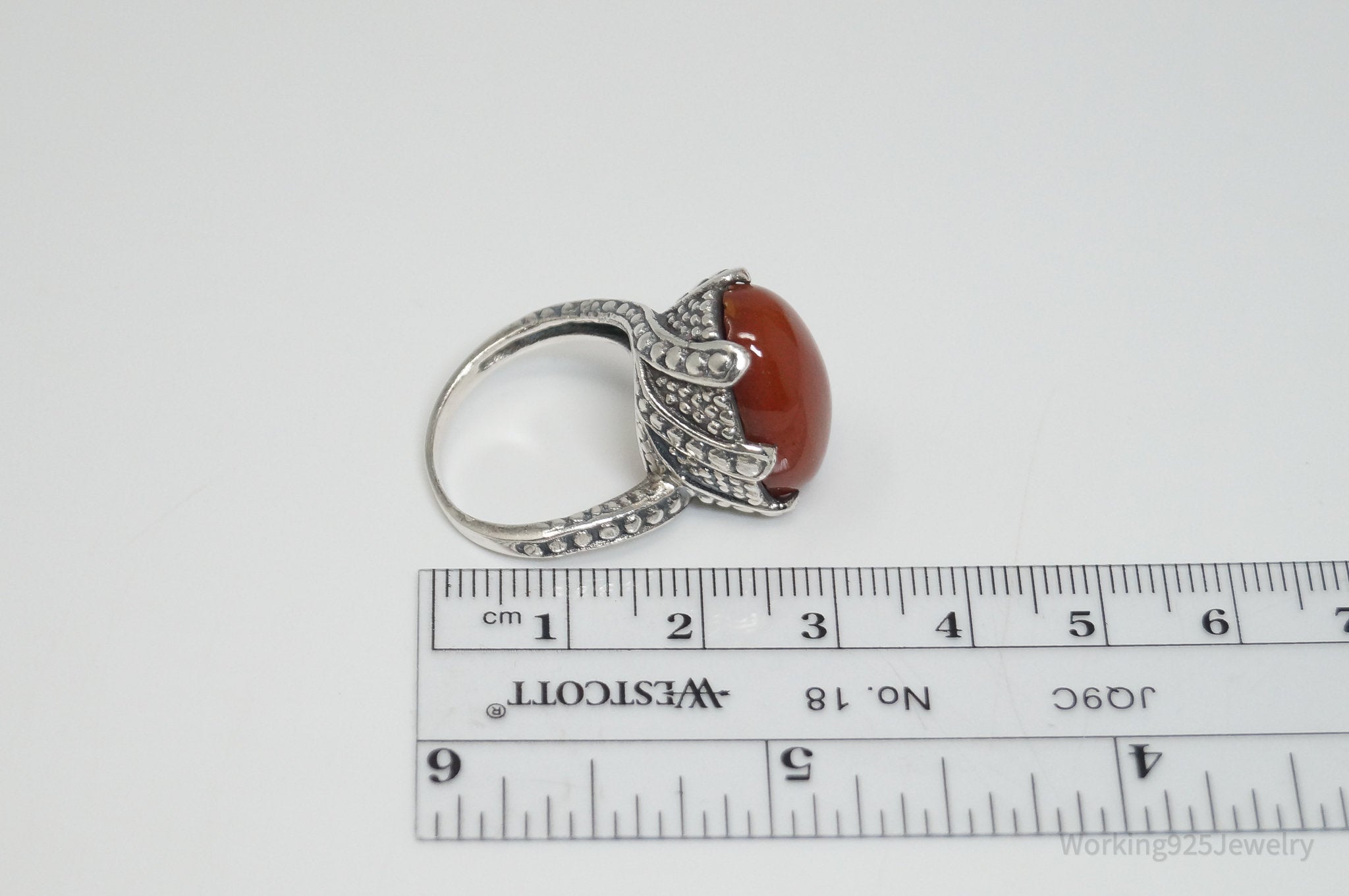 Vintage Large Carnelian Viking Style Sterling Silver Ring - Sz 6.75