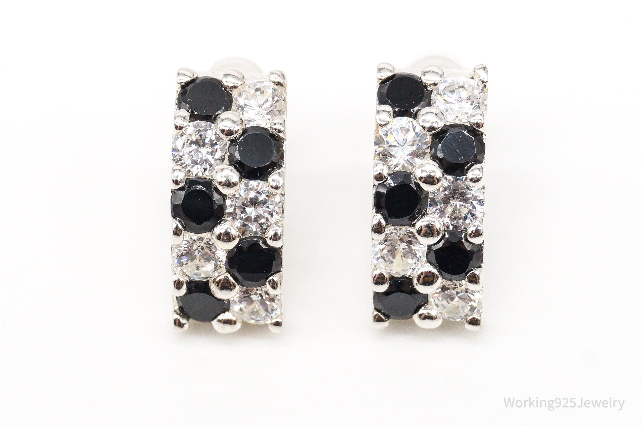 Vintage Black Onyx Cubic Zirconia Sterling Silver Earrings