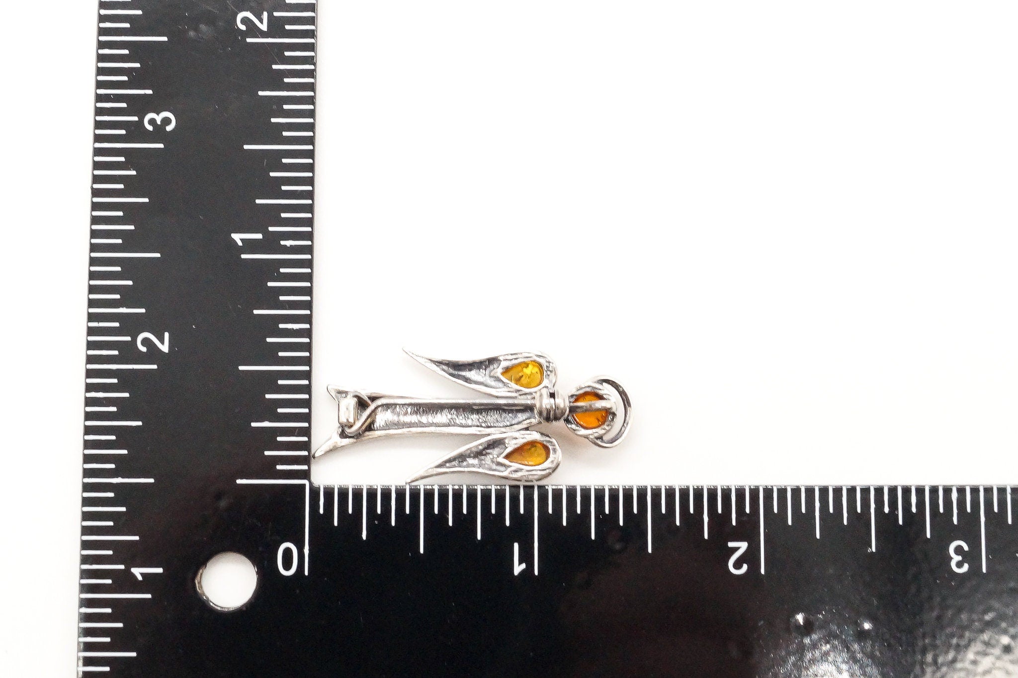 Vintage Amber Angel Sterling Silver Brooch Pin