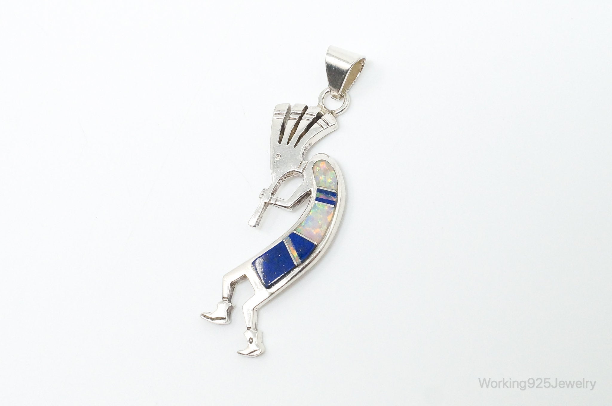 Native American Lapis Lazuli Opal Dancing Kokopelli Sterling Silver Pendant