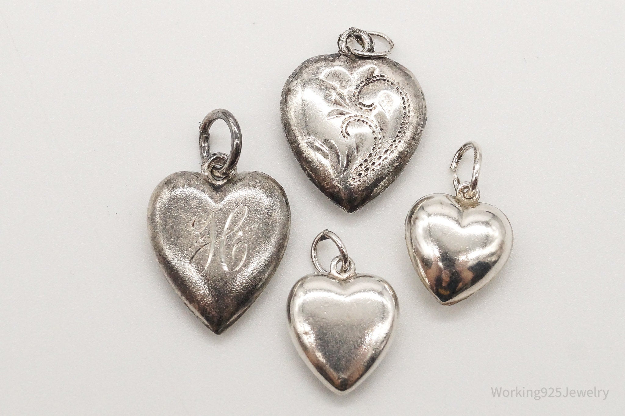 Antique Love Puffy Hearts Sterling Silver Charms Set Lot