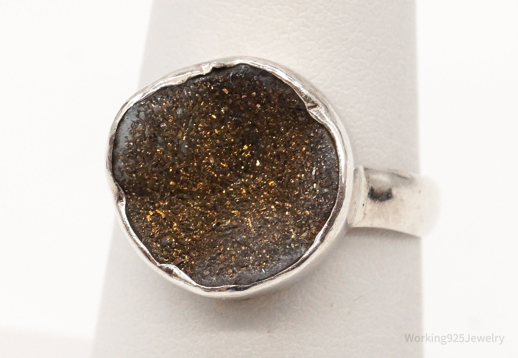 Vintage Druzy Quartz Sterling Silver Ring - Size 7