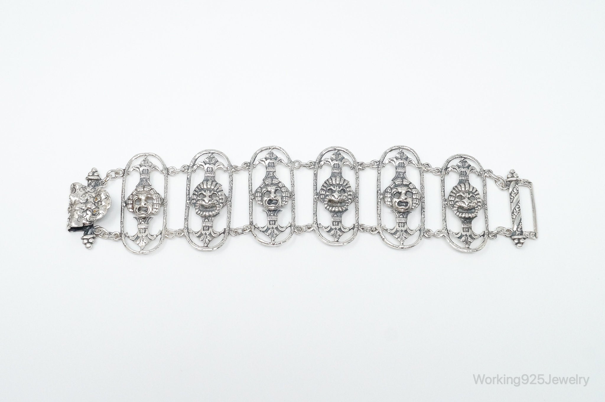 Antique Mask Sterling Silver Panel Bracelet