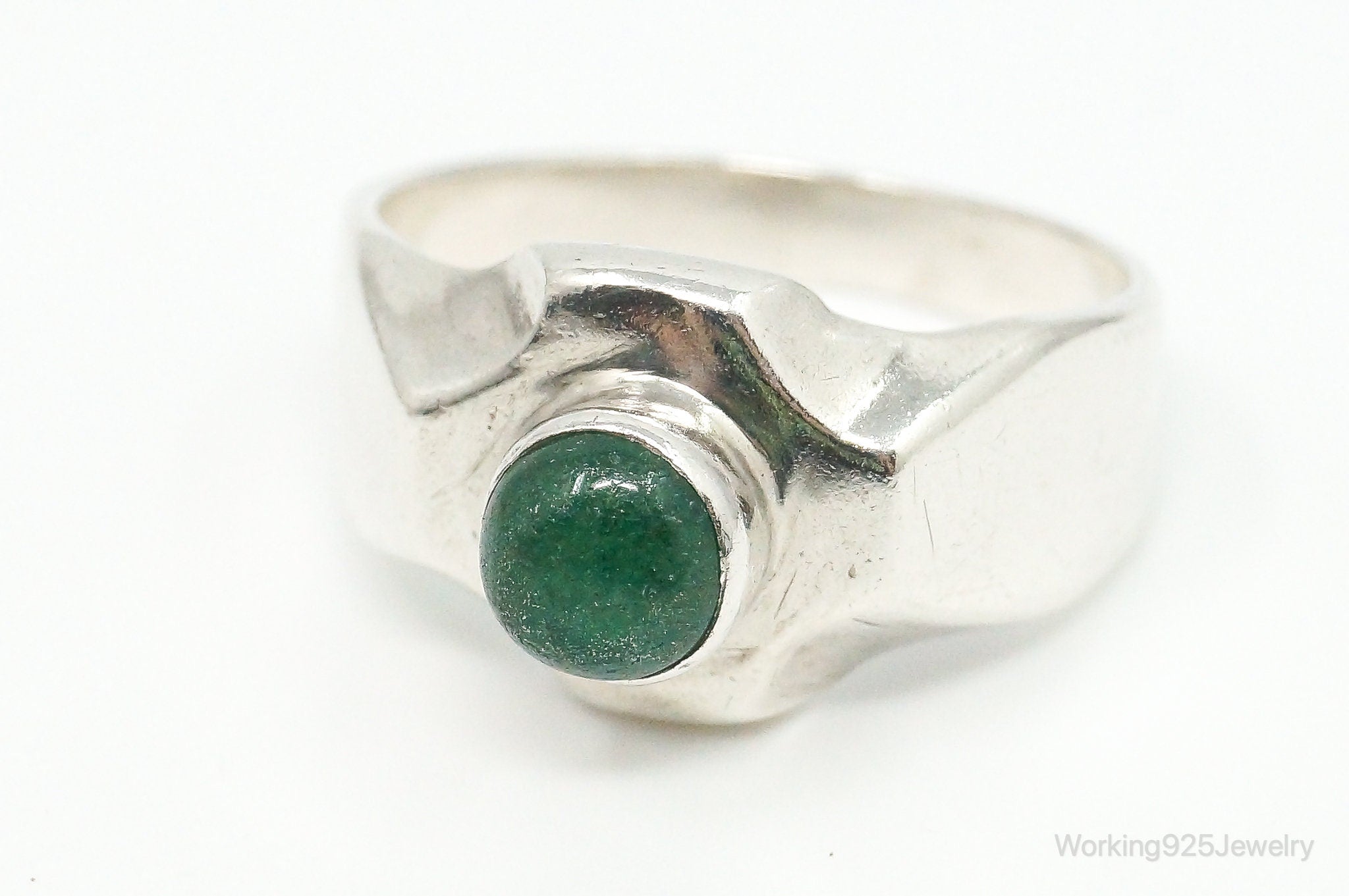 Vintage Aventurine Modernist Sterling Silver Ring - Size 8.75