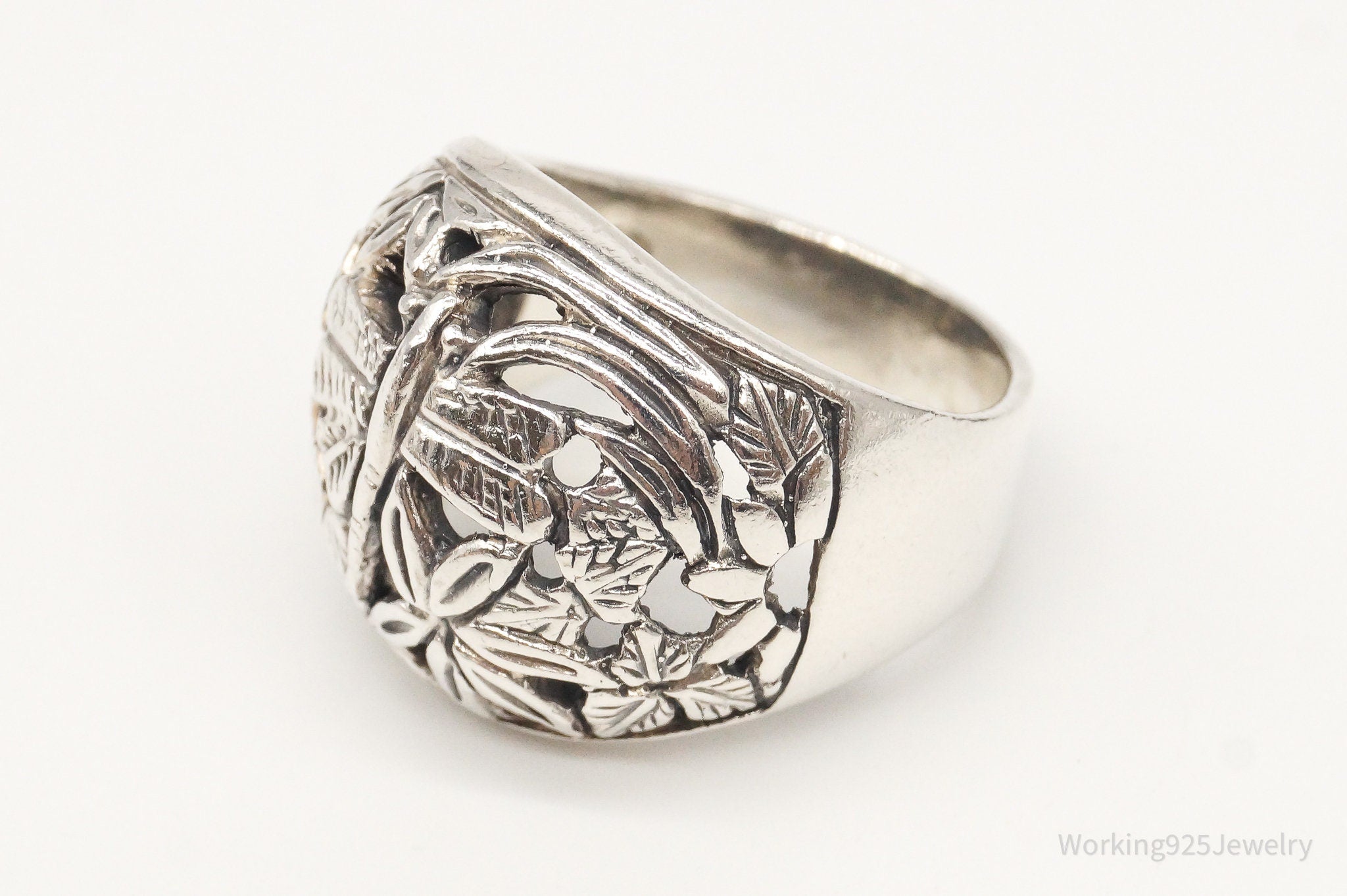 Vintage Dragonfly In Flight Dome Sterling Silver Ring Size 6.75