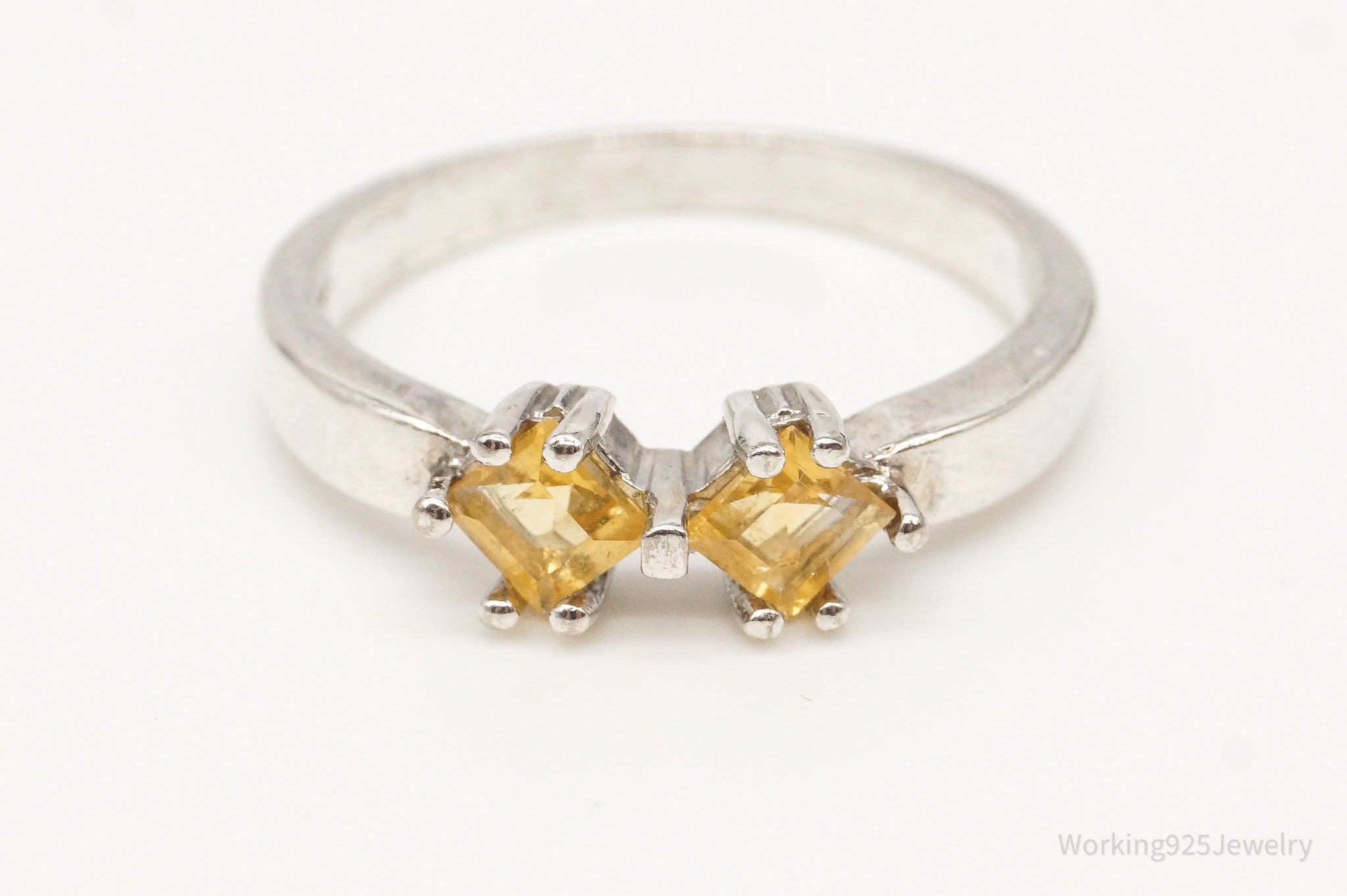 Vintage Double Citrine Sterling Silver Ring - Size 8