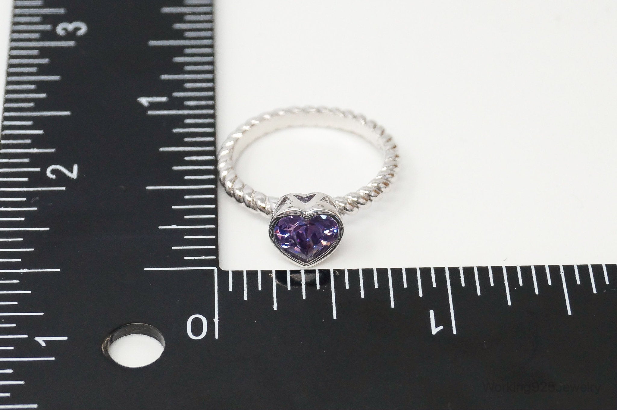 Vintage Amethyst Heart Cable Sterling Silver Ring Size 7