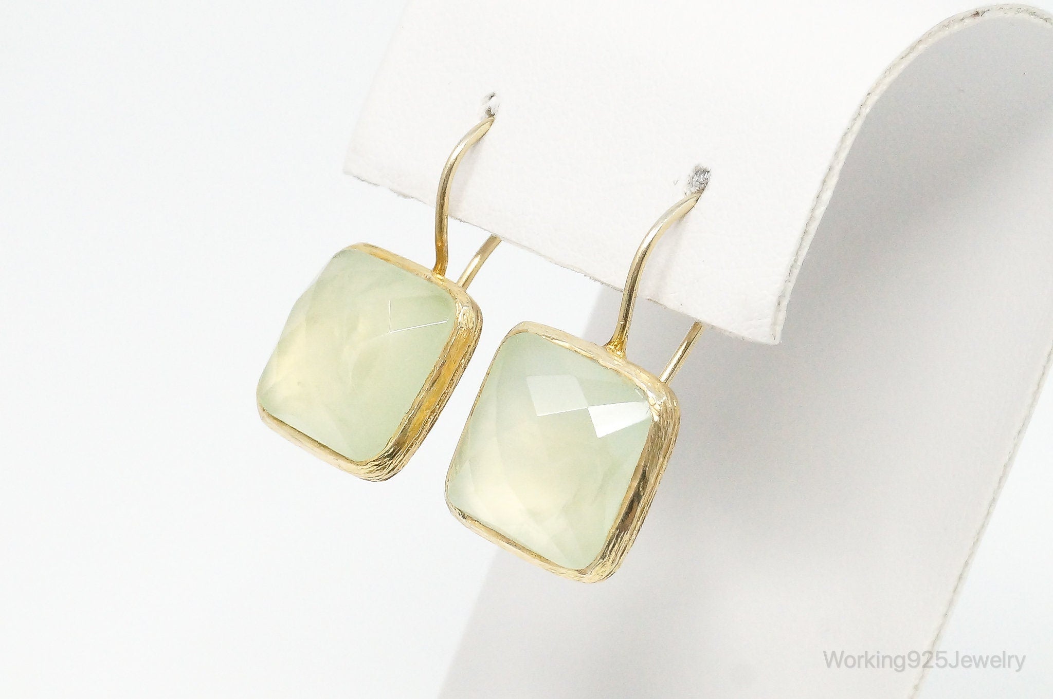 Vintage Green Prehnite Gold Vermeil Sterling Silver Earrings