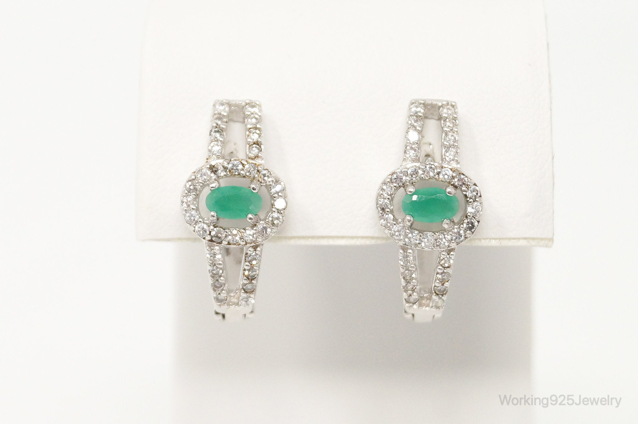 Vintage Emerald Cubic Zirconia Sterling Silver Earrings