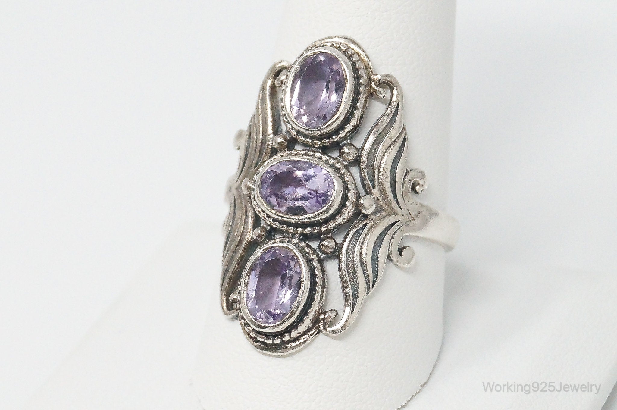 Vintage Amethyst Sterling Silver Statement Ring - Size 10