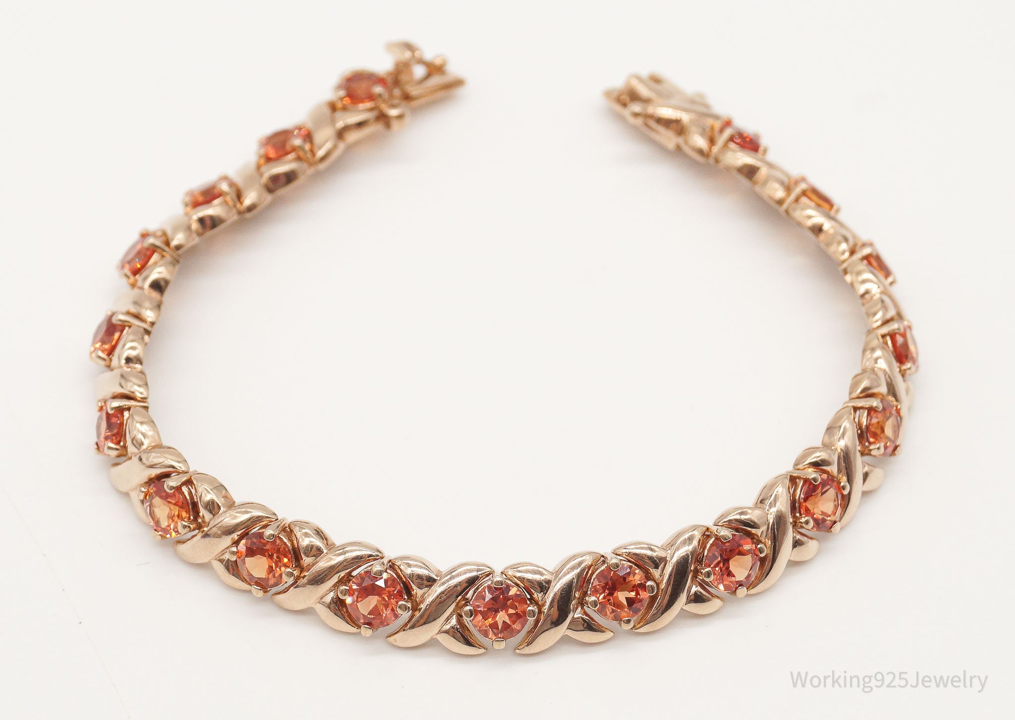 Designer UTC Orange Cubic Zirconia Rose Gold Vermeil Sterling Silver Bracelet