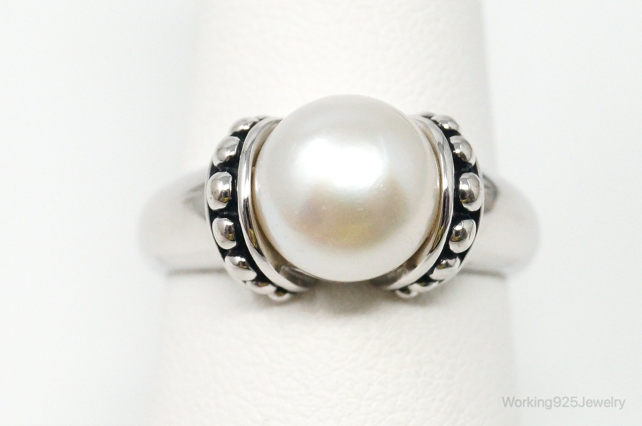 Vintage Designer Pearl Sterling Silver Ring - Size 8