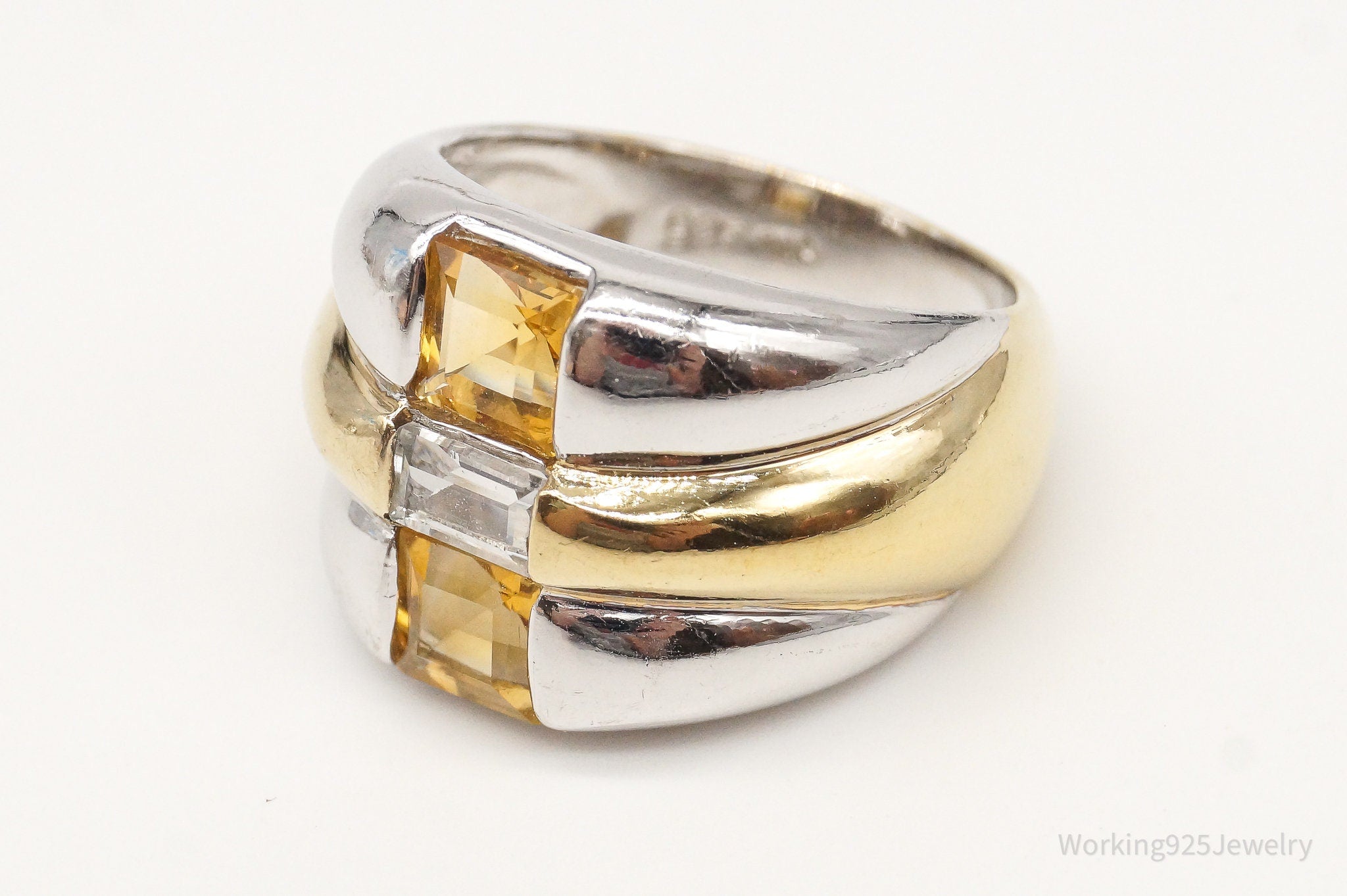 Vintage CNA Citrine Cubic Zirconia Gold Vermeil Sterling Silver Ring - Size 6