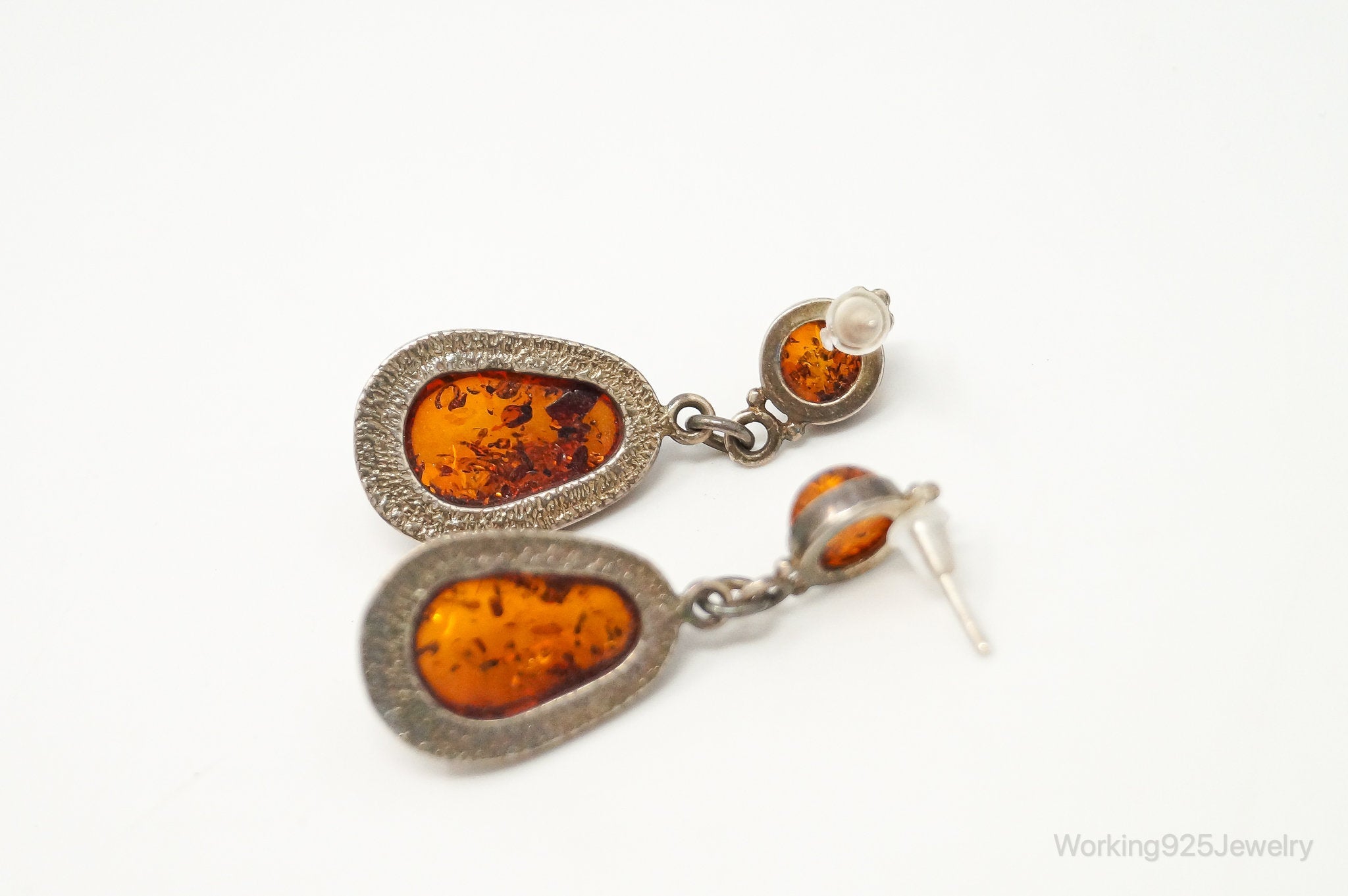 Vintage Amber Modernist Sterling Silver Earrings