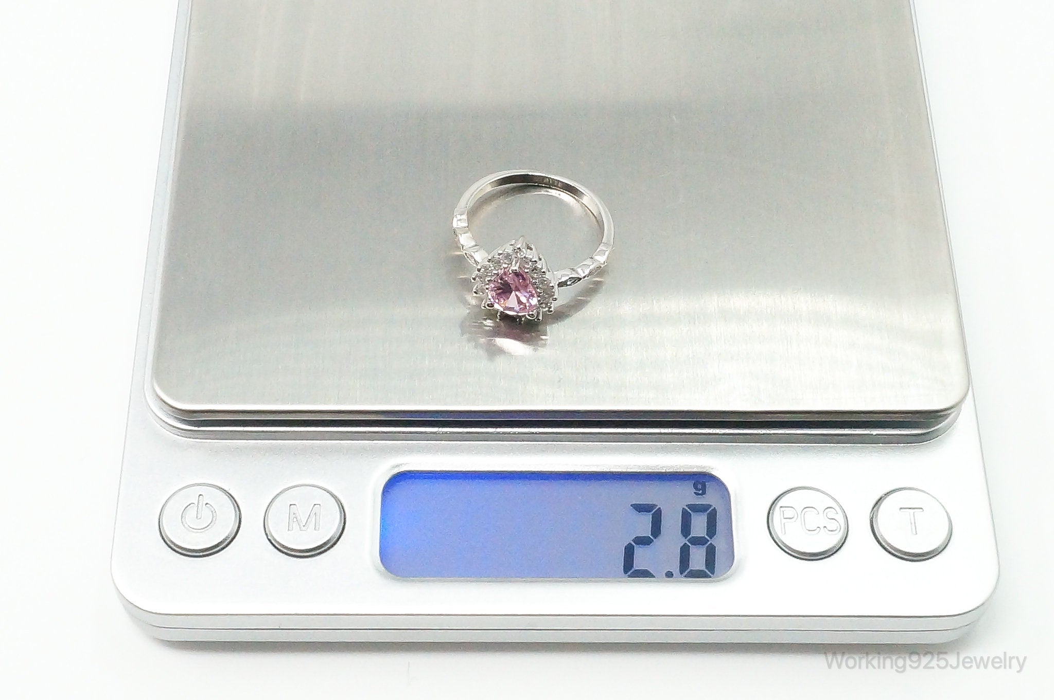 Pink Topaz Cubic Zirconia Heart Sterling Silver Ring - Size 6.75