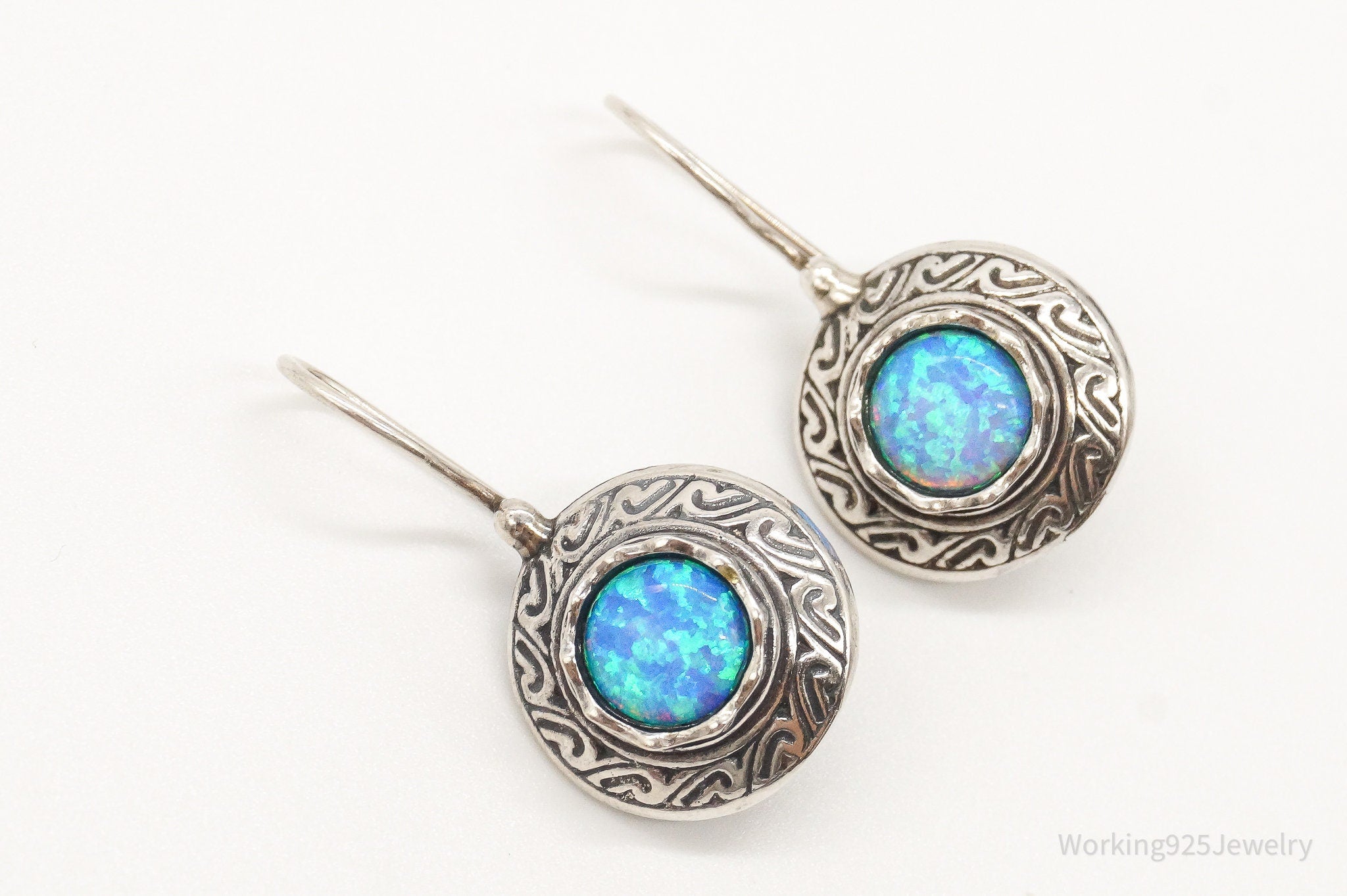 Designer TZ Blue Opal Sterling Silver Earrings