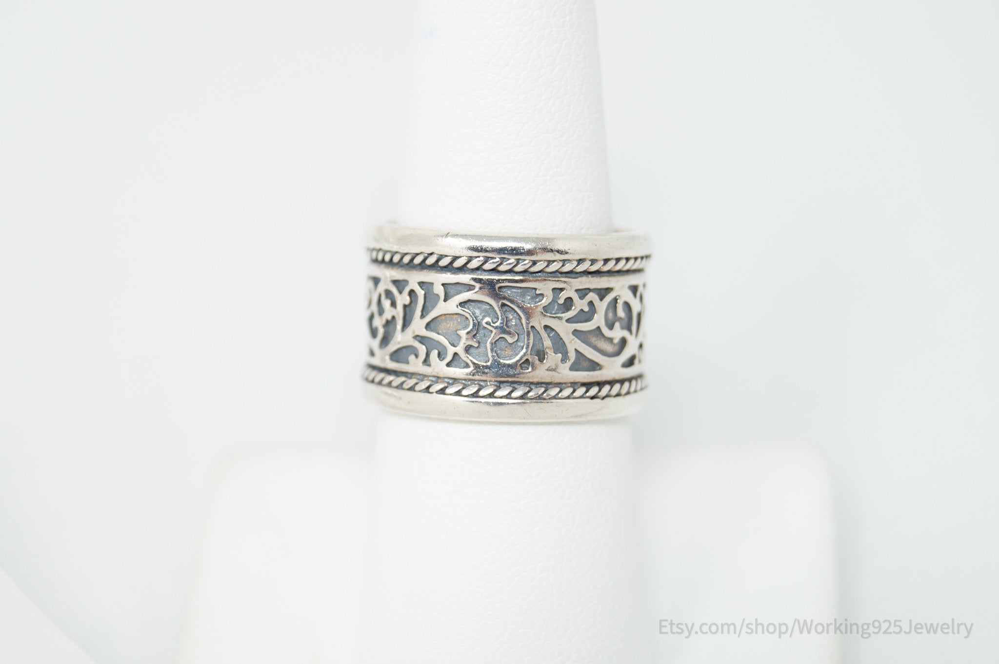 Vintage Art Nouveau Style Scroll Swirl Ring Sterling Silver - Size 8