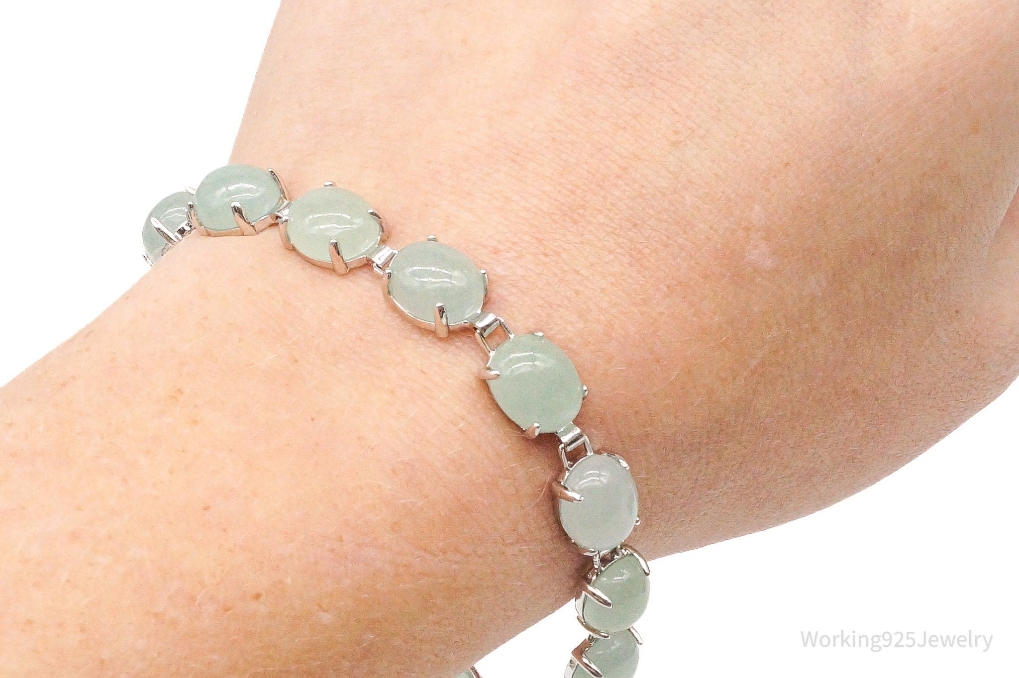 Vintage Green Jade Sterling Silver Bracelet