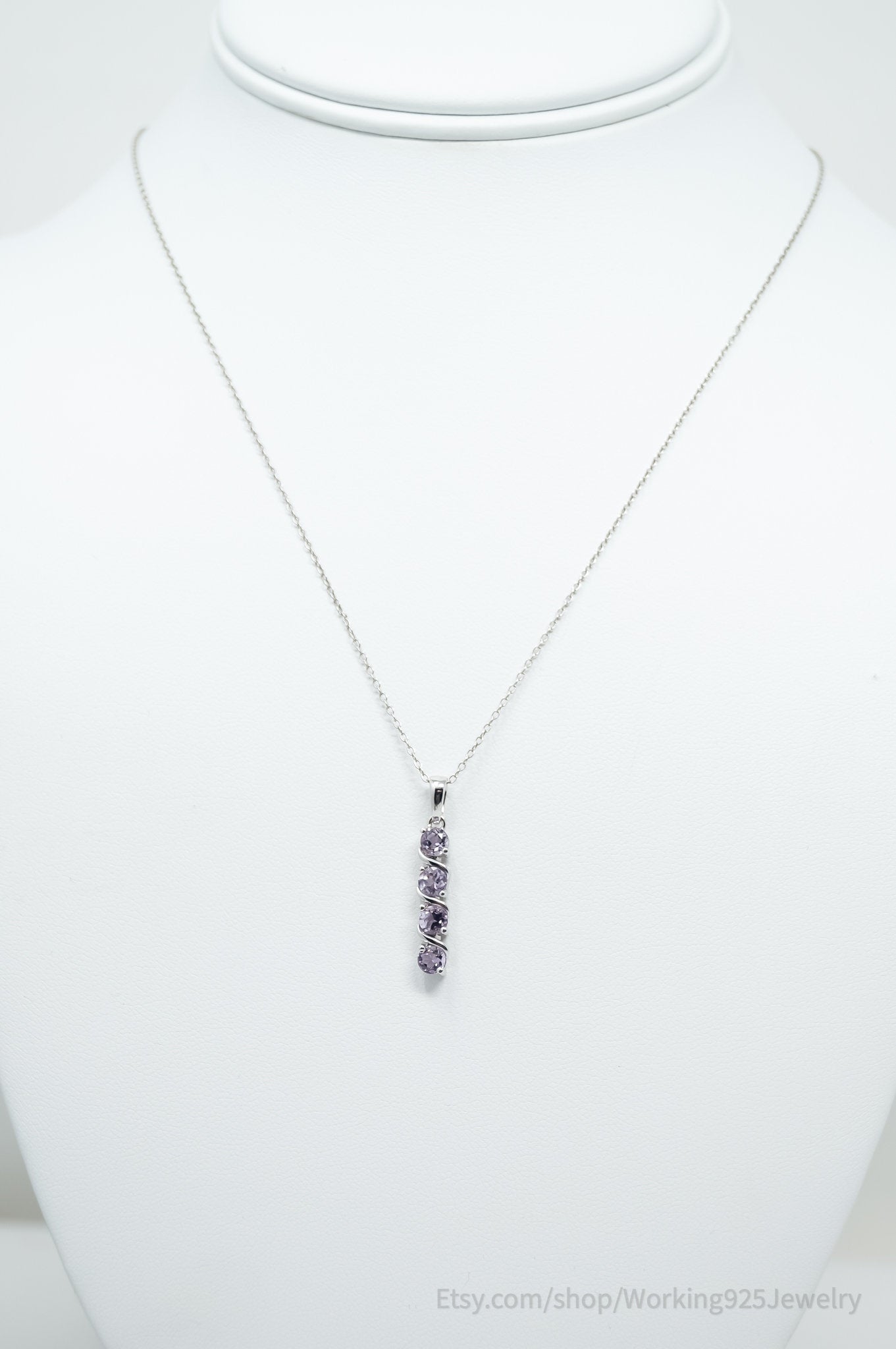 Vintage Amethyst Art Deco Sterling Silver Long Chain Necklace