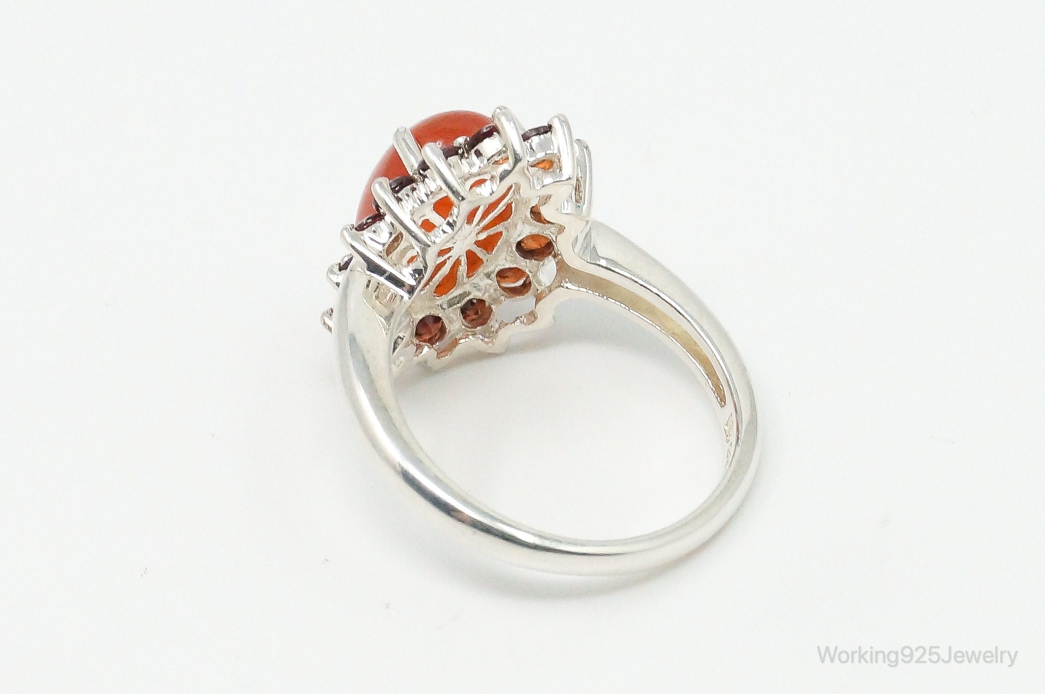 Vintage Carnelian Red Cubic Zirconia Sterling Silver Ring - Size 7