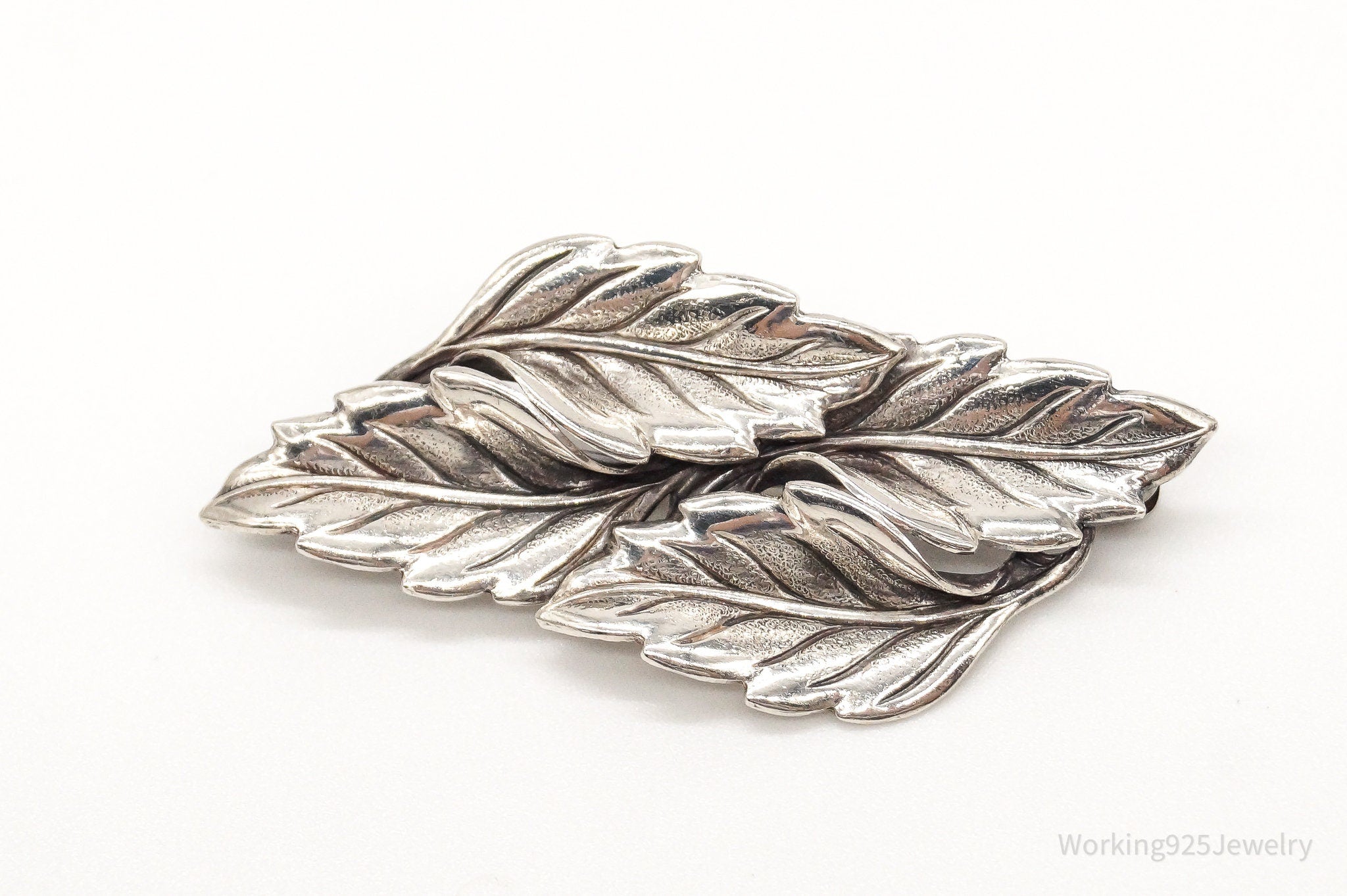 Vintage Designer Beau Leaves Sterling Silver Brooch Pin