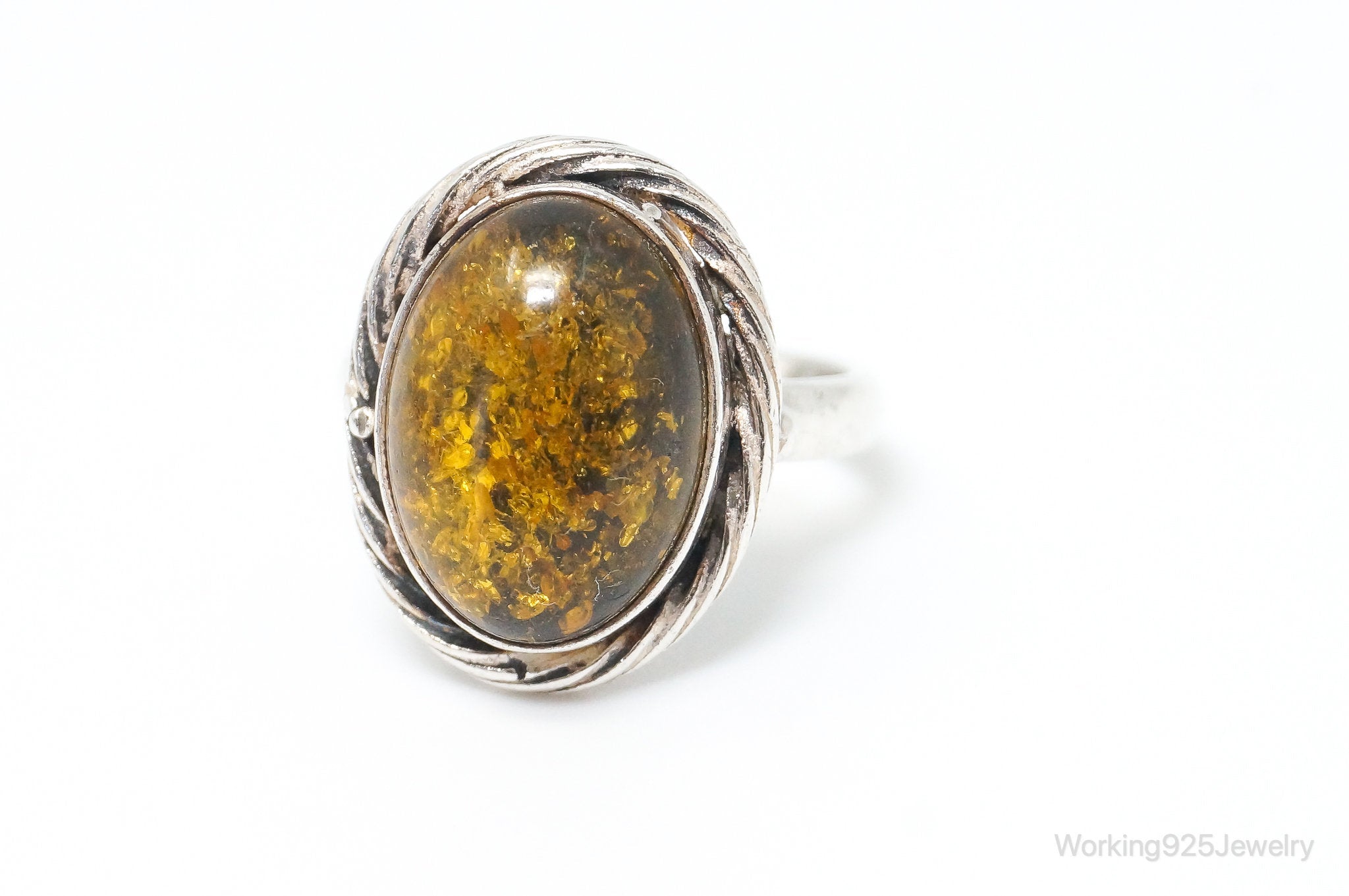 Vintage Amber Modern Sterling Silver Ring - Size 5