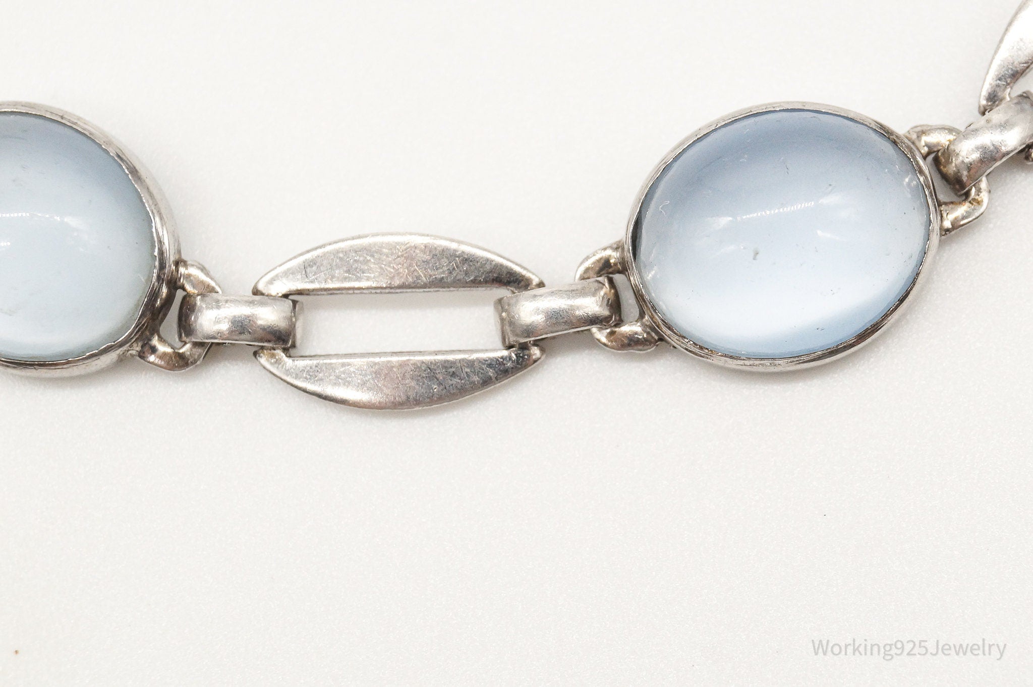 Antique WE Richards deals Blue Cats Eye Glass Sterling Silver Bracelet