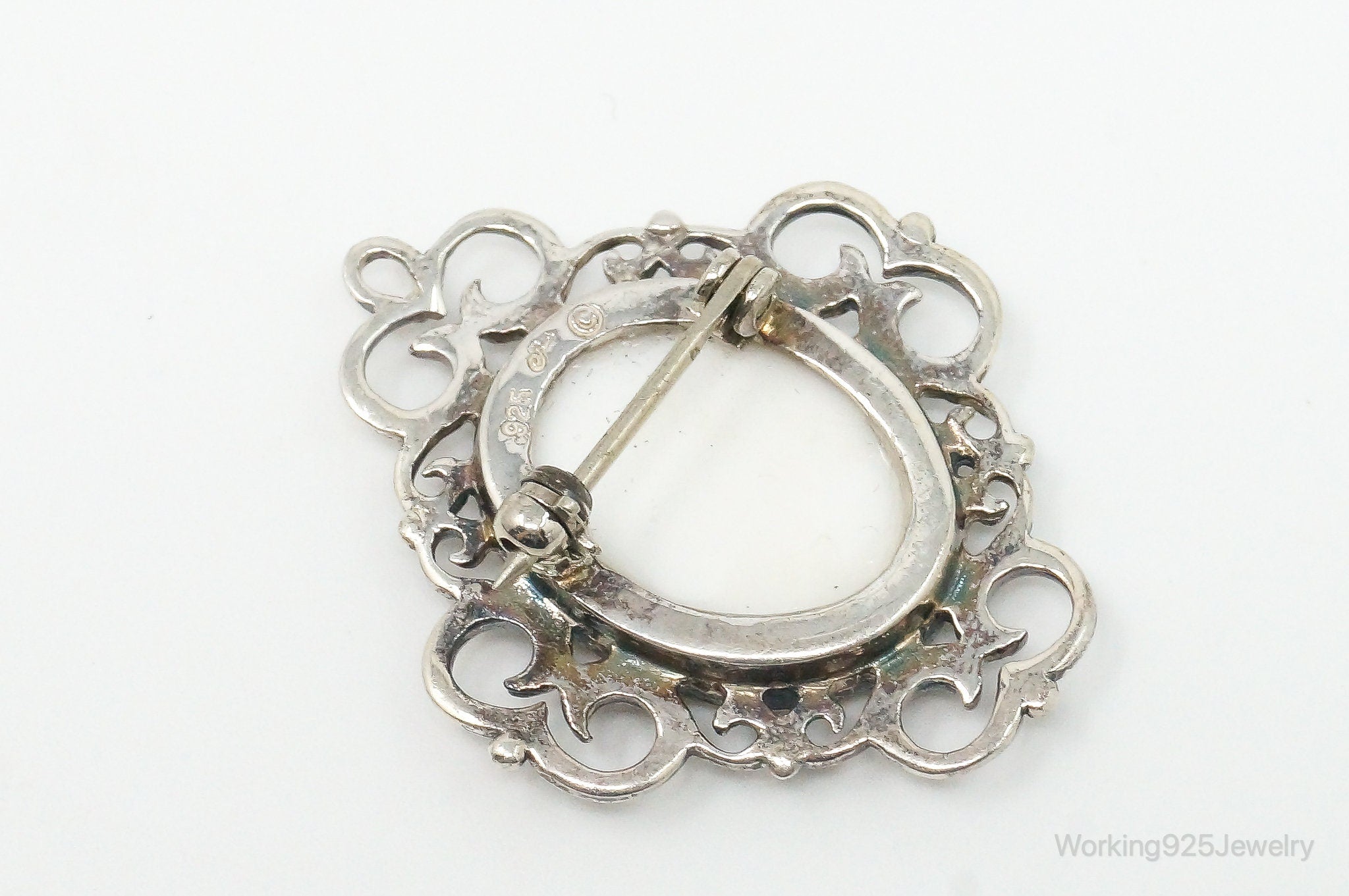 Vintage Designer Jez Flower Cross Stitch Look Picture Sterling Silver Pin Brooch