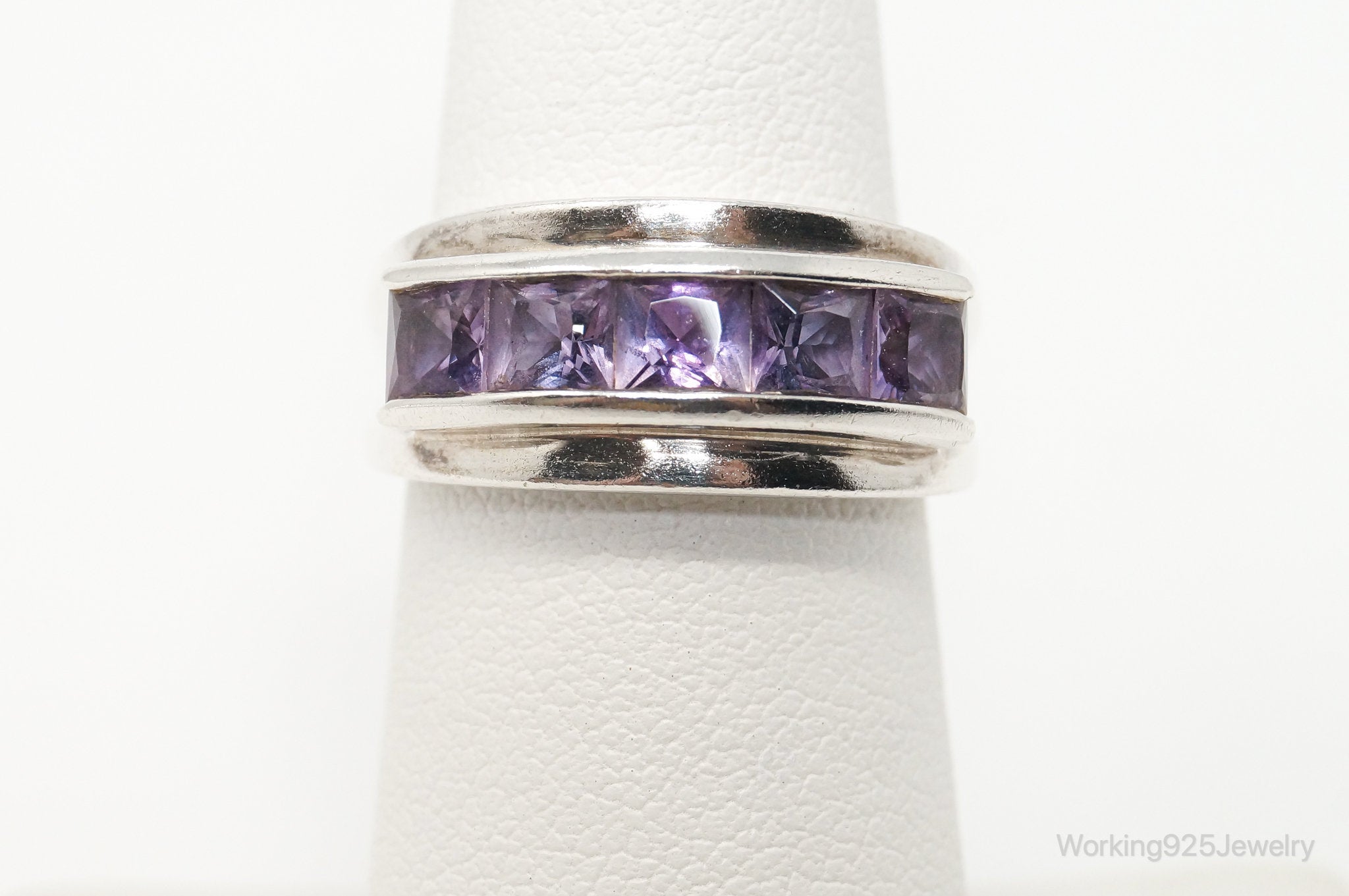 Vintage Art Deco Amethyst Sterling Silver Ring - Sz 6