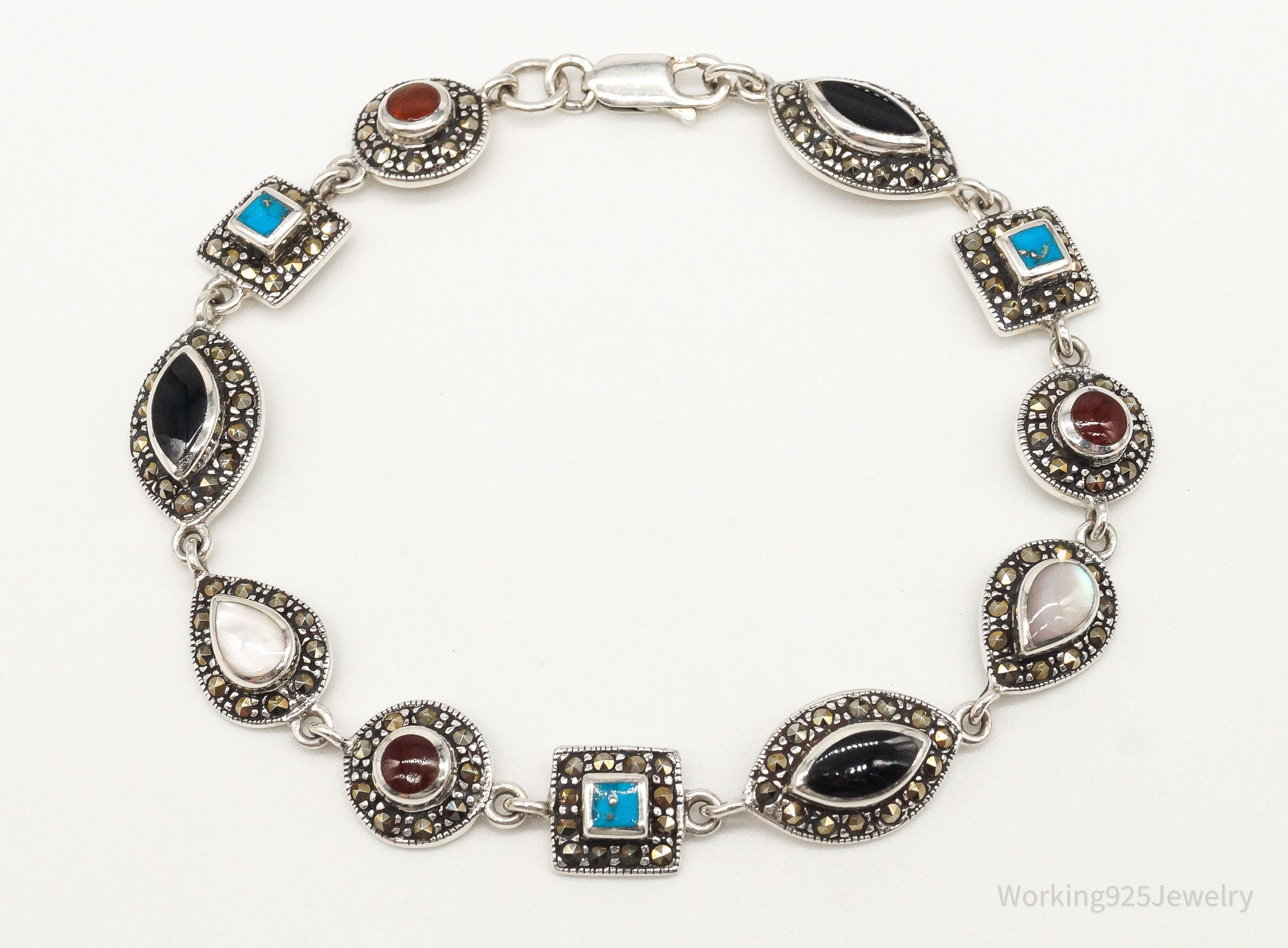 Vintage Art Deco Multiple Gemstone Sterling Silver Bracelet