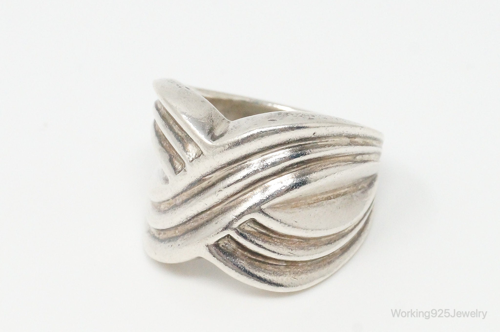 Vintage Crossover Designer Sterling Silver Ring Size 8