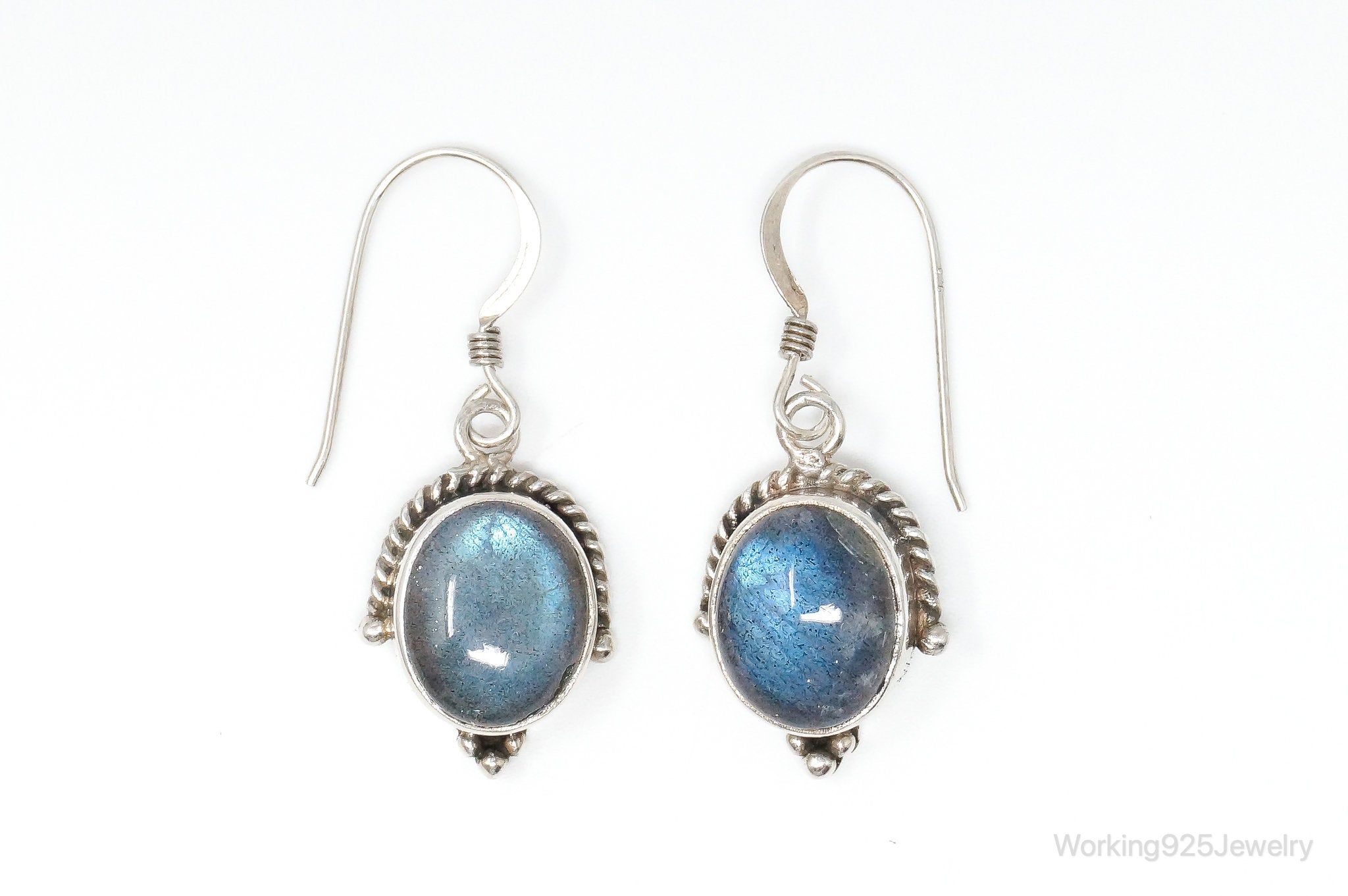 Vintage Labradorite Bali Inspired Sterling Silver Earrings