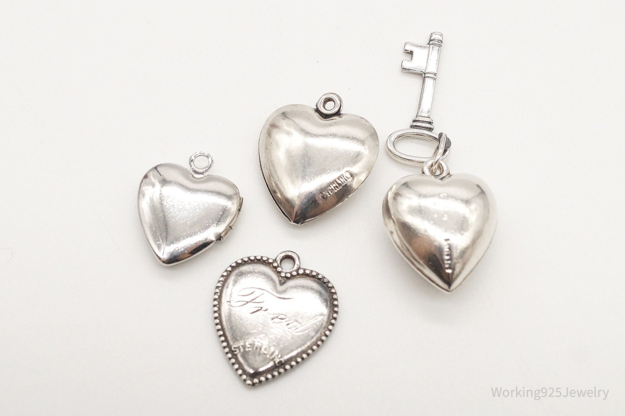 Antique Puffy Hearts Sterling Silver Charms Set Lot