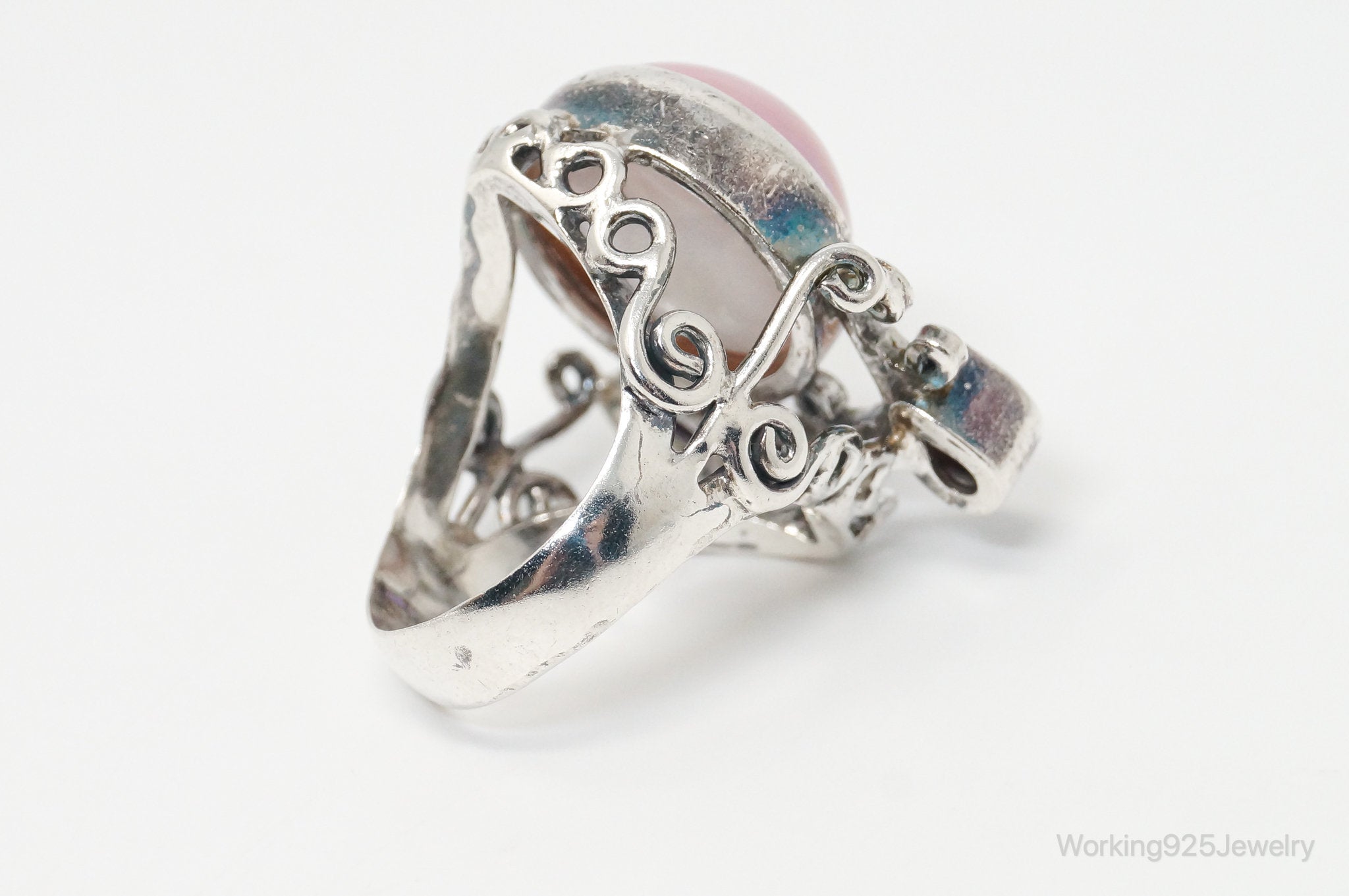 Designer BC Pink Pearl Amethyst Garnet Sterling Silver Statement Ring SZ 6.25