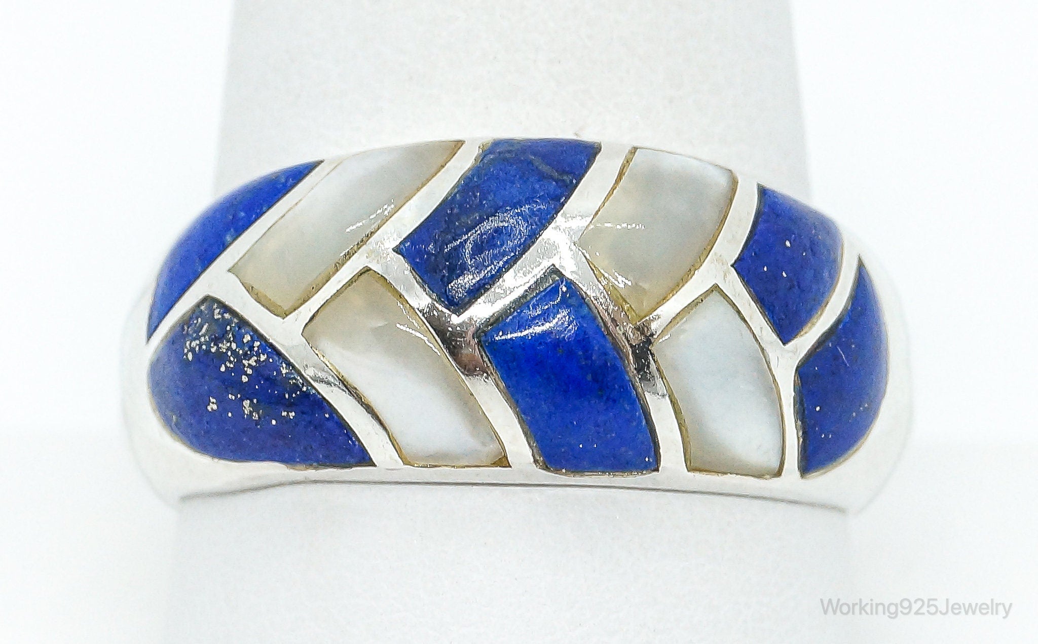 Designer S & G Lapis Lazuli Mother Of Pearl Sterling Silver Ring SZ 10.25
