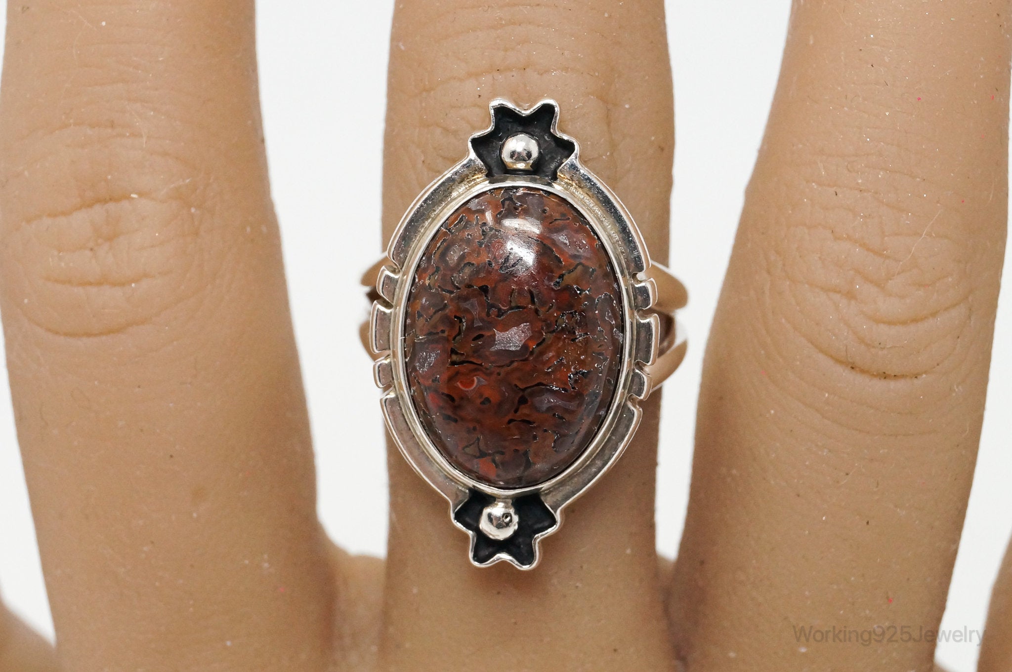 Vintage Designer Desert Rose Trading DTR Red Jasper Sterling Silver Ring - 8